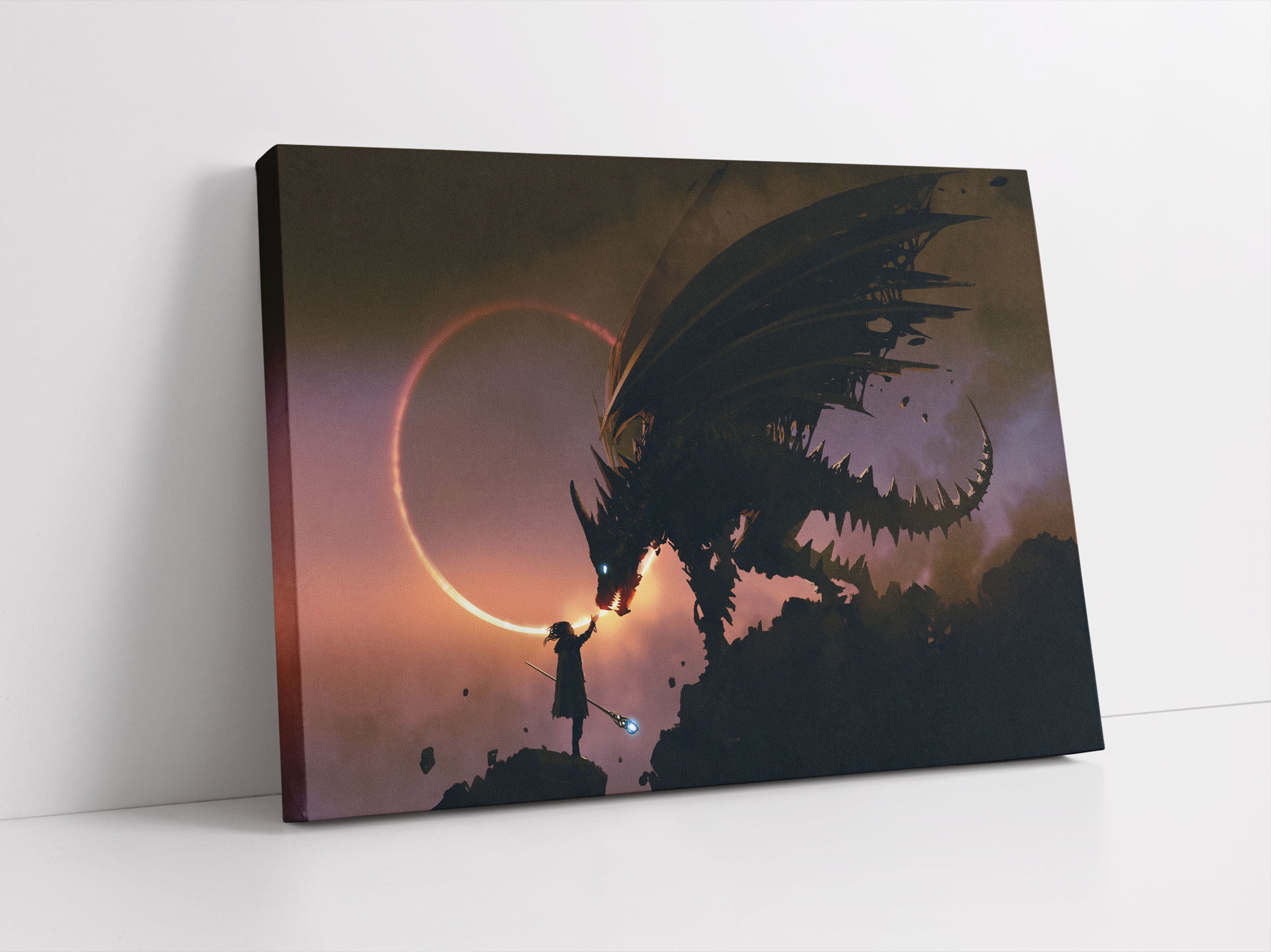 Zauberer und Drache bei Sonnenfinsternis Leinwandbild Studio