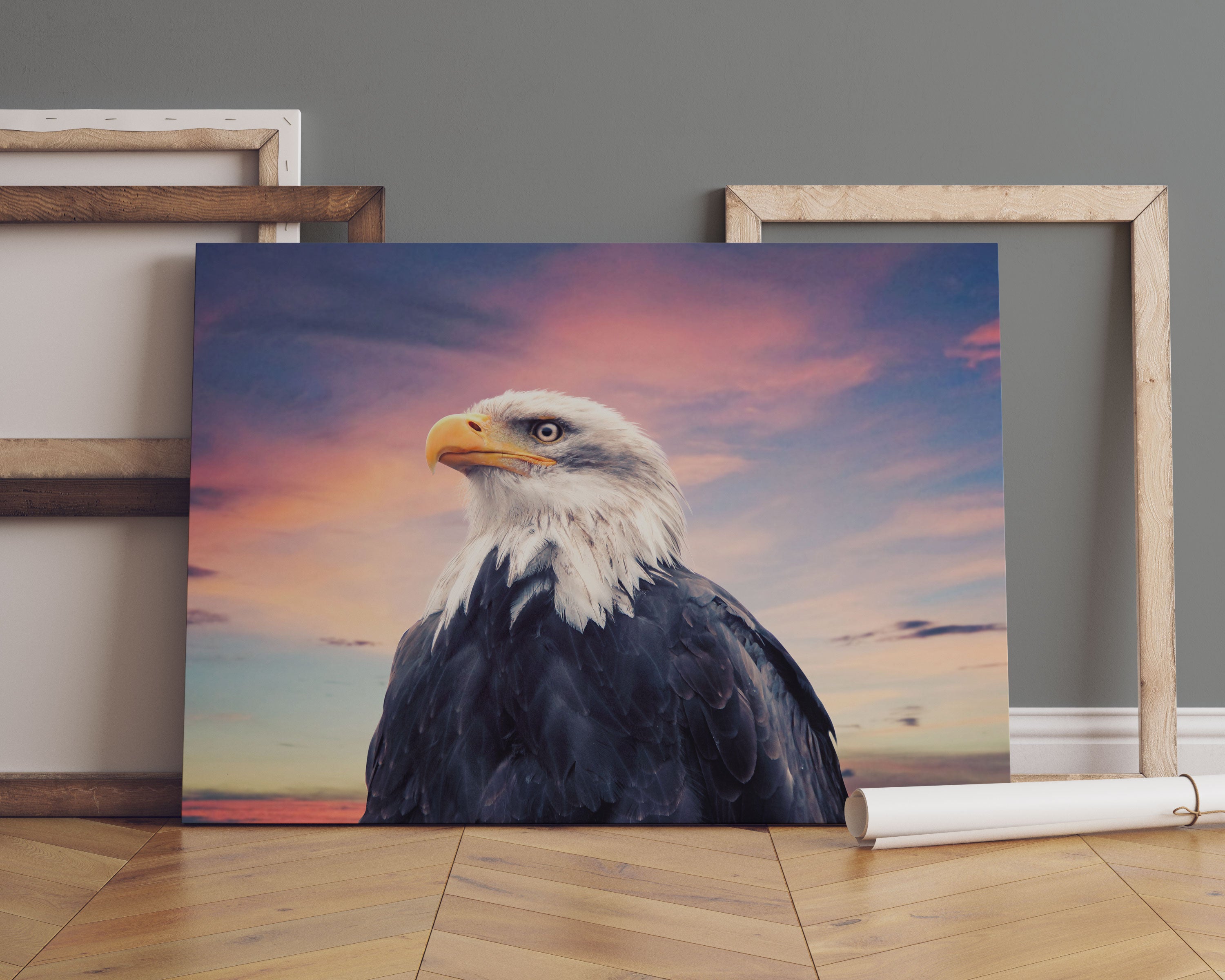 Weisskopfseeadler im Sonnenuntergang Leinwandbild Sofa