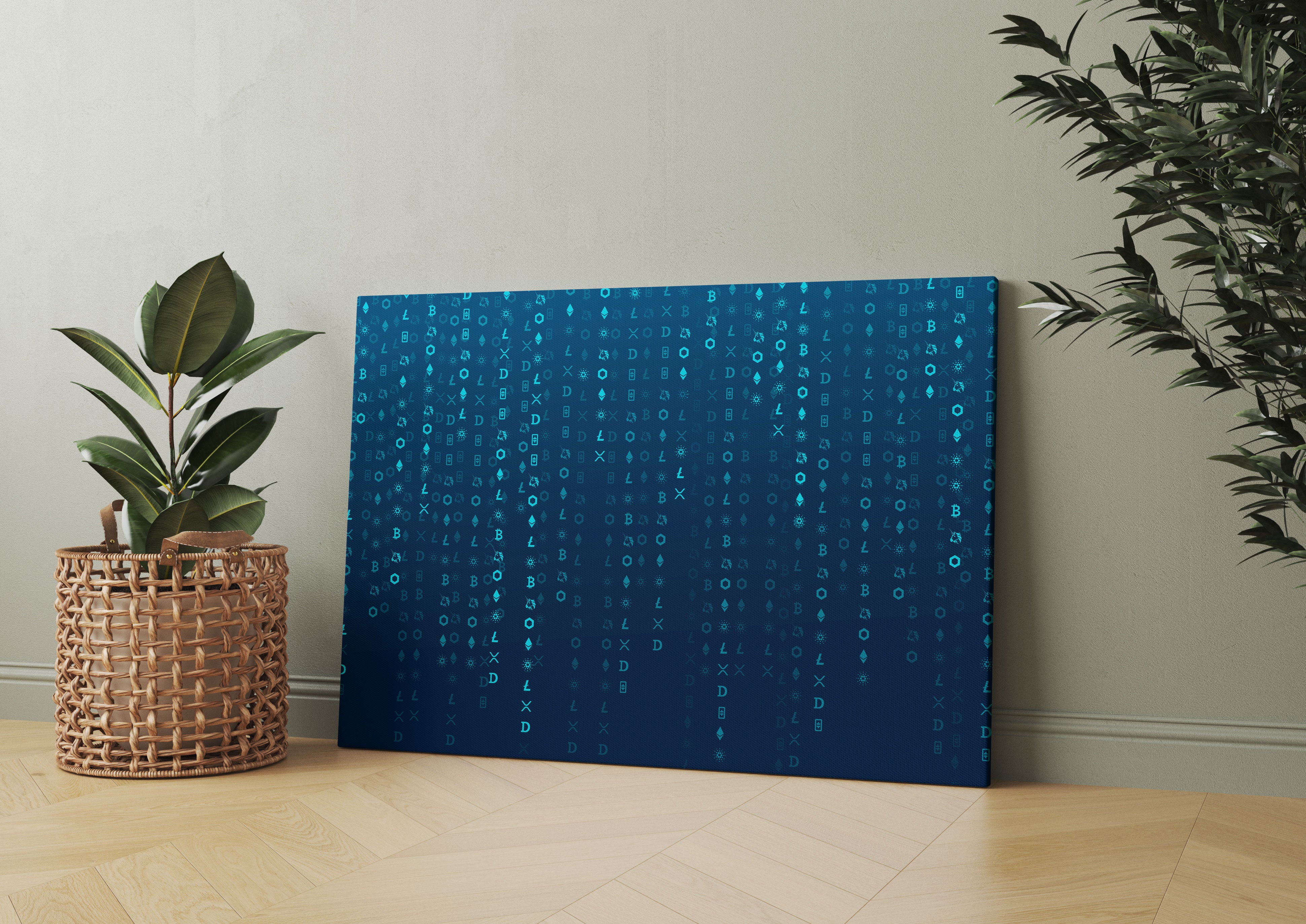 Blockchain Kryptowährung blau Leinwandbild Wohnzimmer