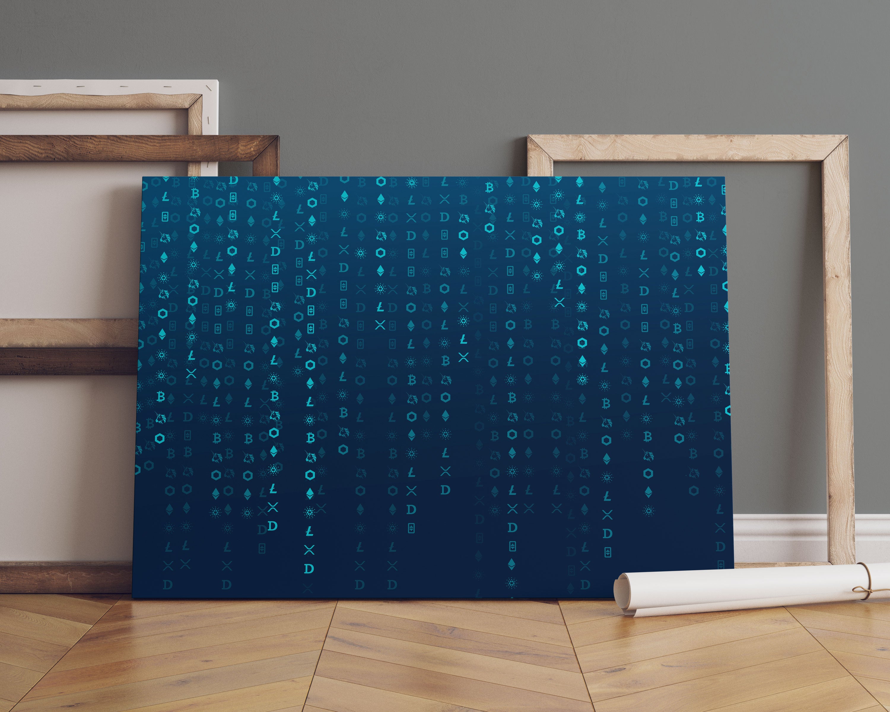 Blockchain Kryptowährung blau Leinwandbild Sofa