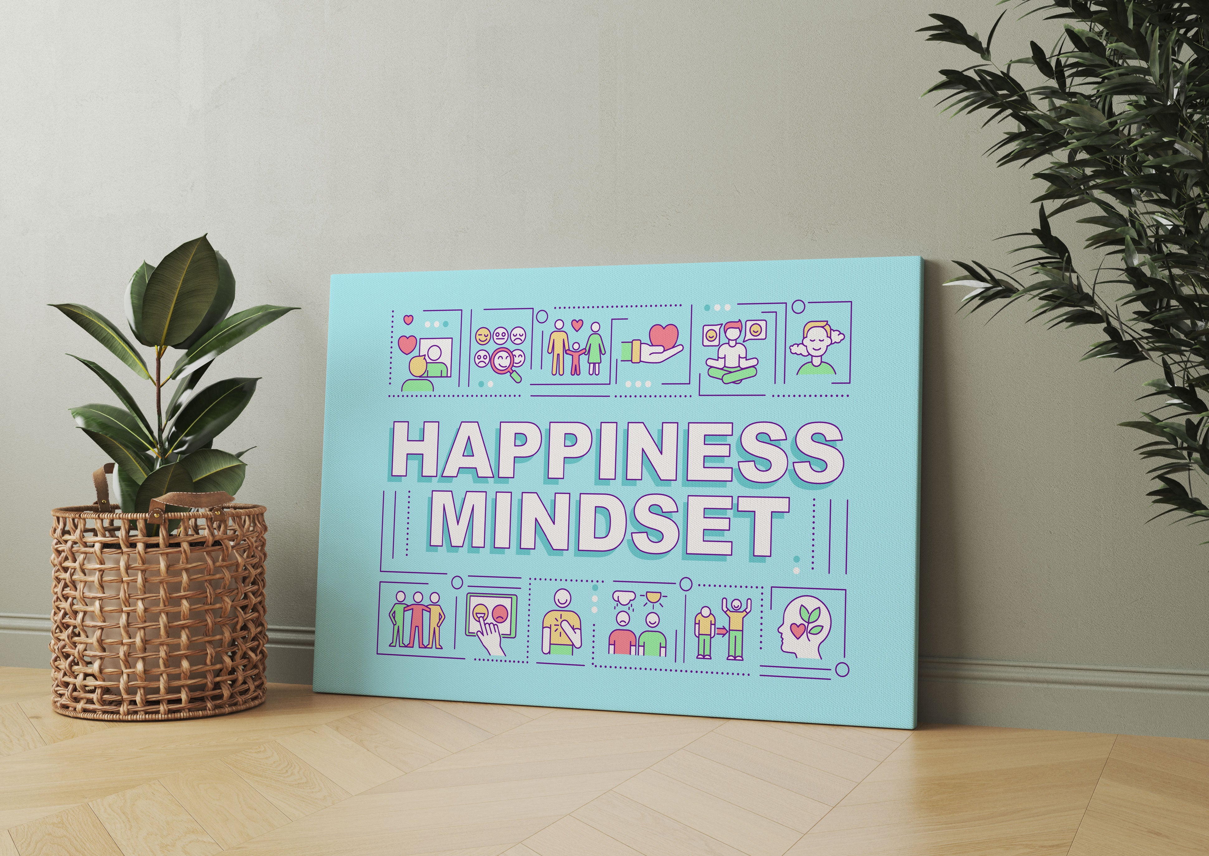 Happiness Mindset Motivaton Leinwandbild Wohnzimmer