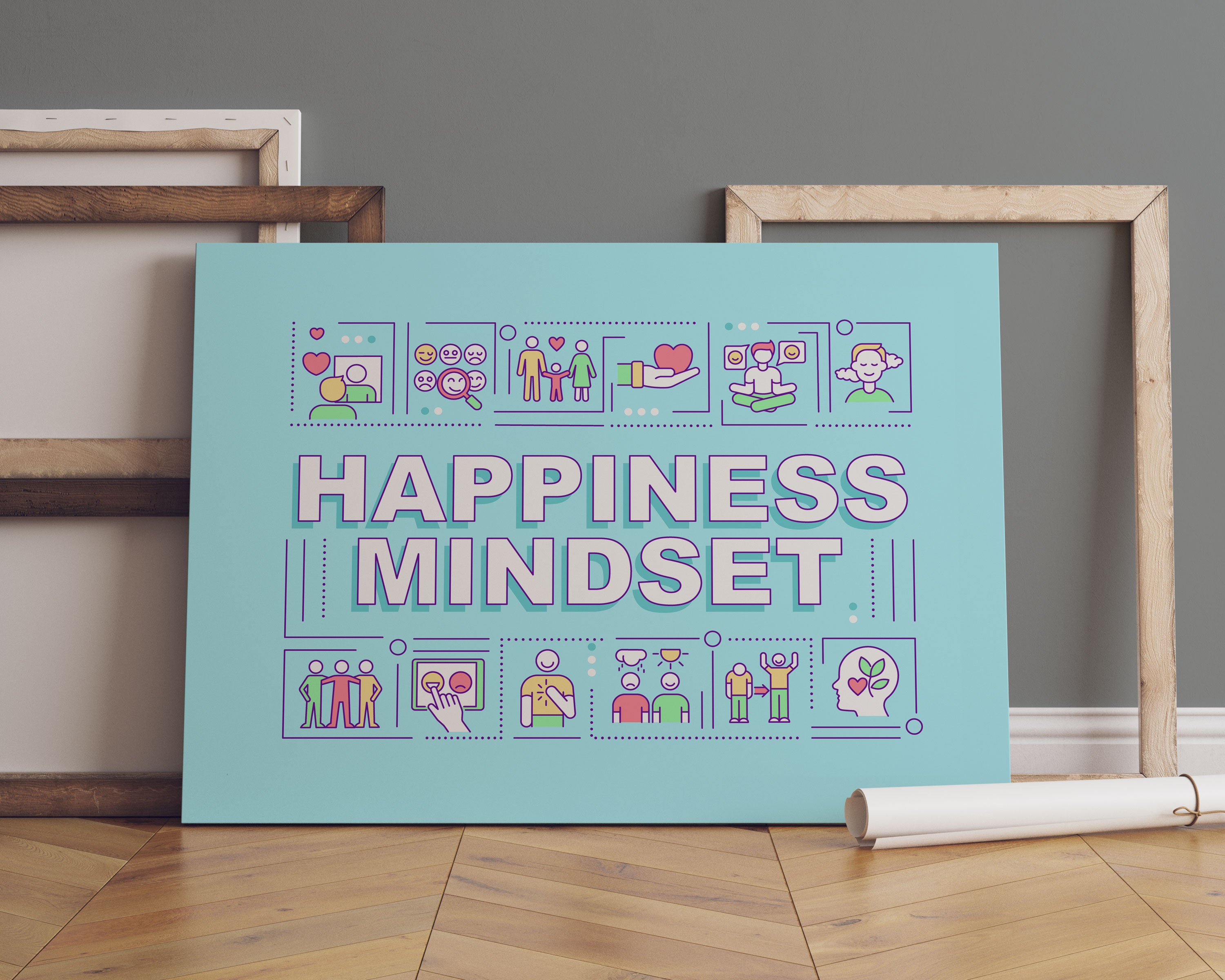 Happiness Mindset Motivaton Leinwandbild Sofa