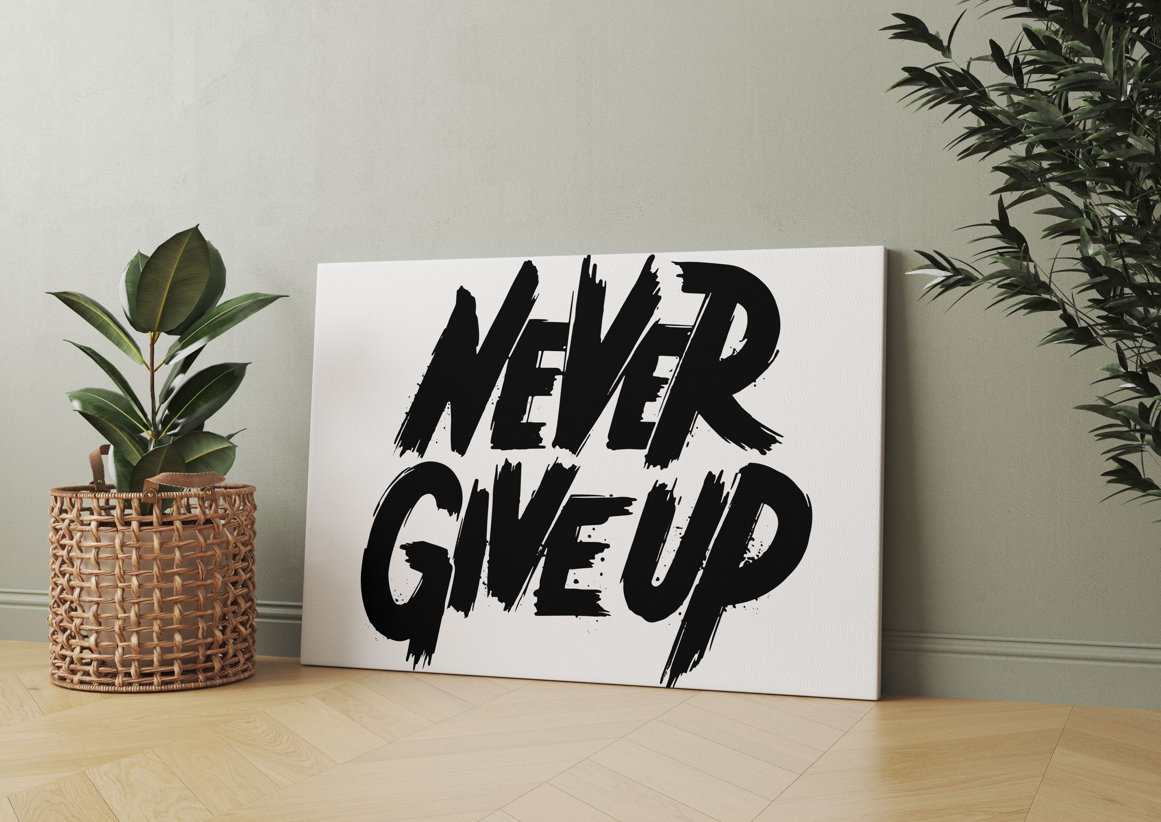 Never Give Up! Motivaton Leinwandbild Wohnzimmer