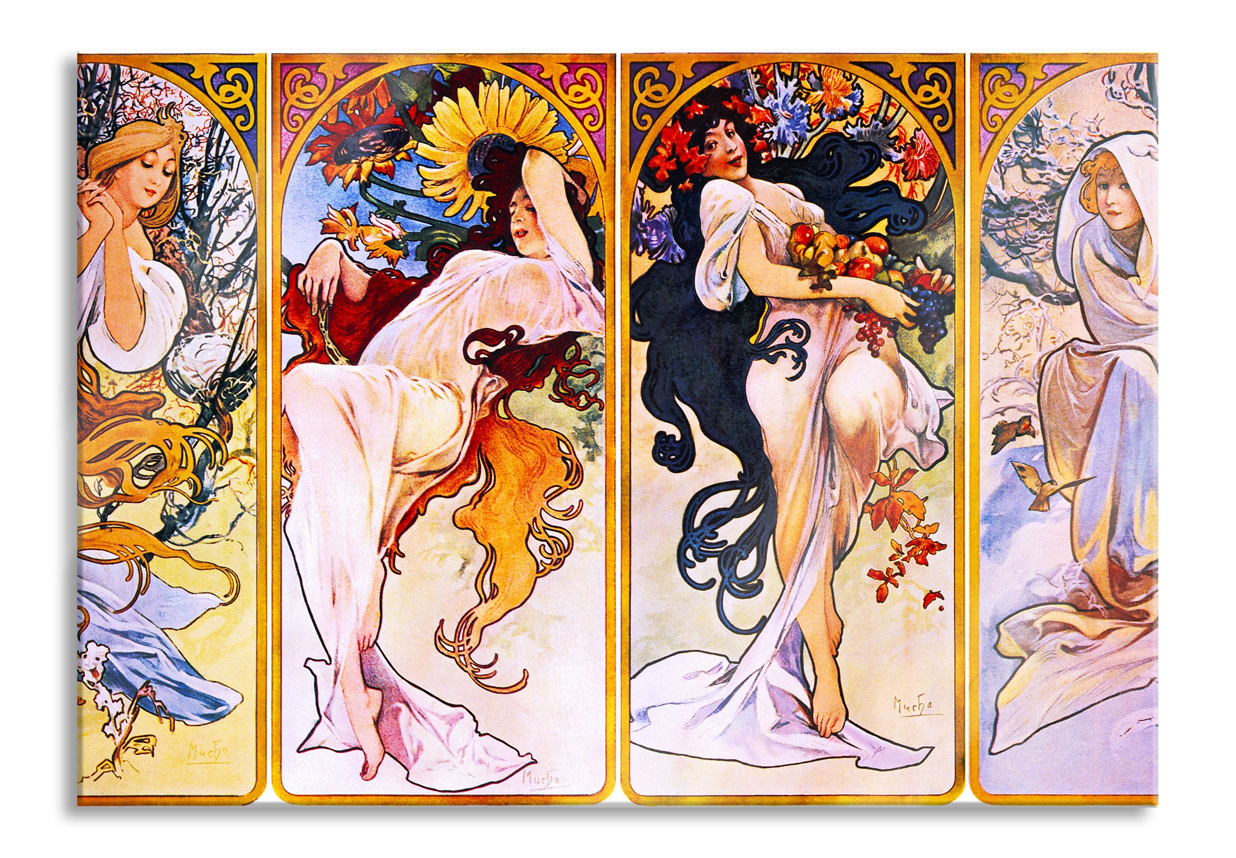 Alfons Mucha - Vier Jahreszeiten , Glasbild