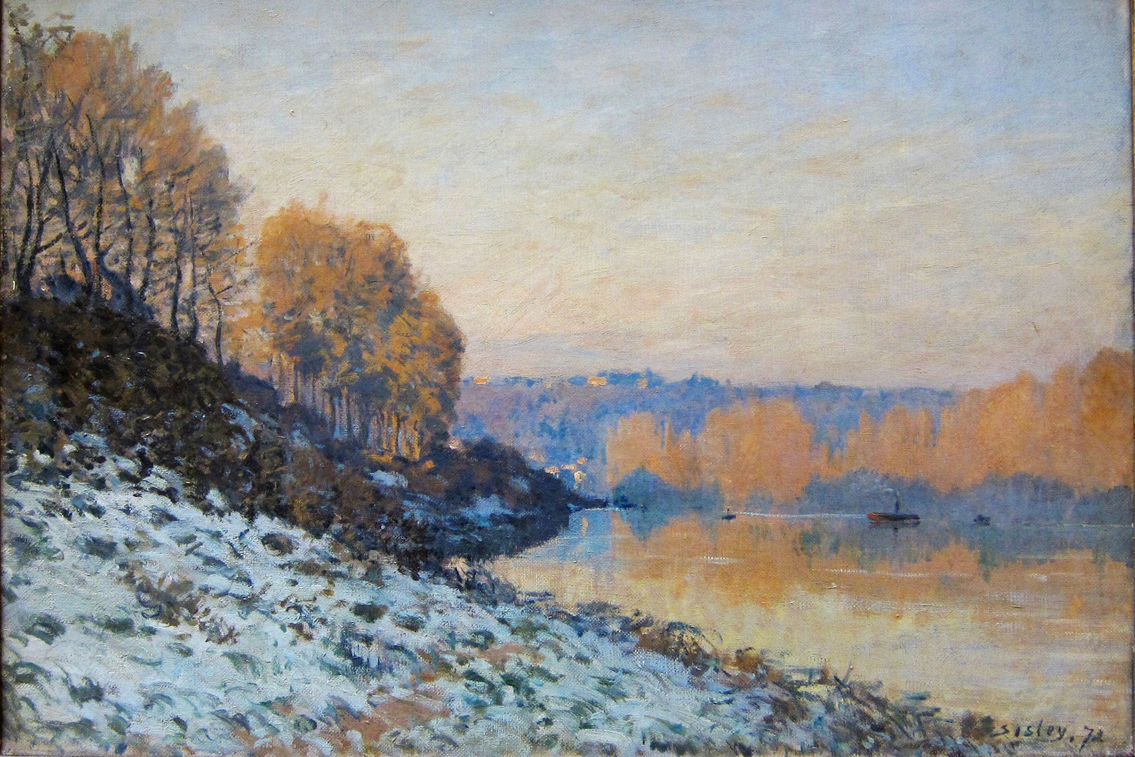 Alfred Sisley - Port Marly White Frost , Glasbild