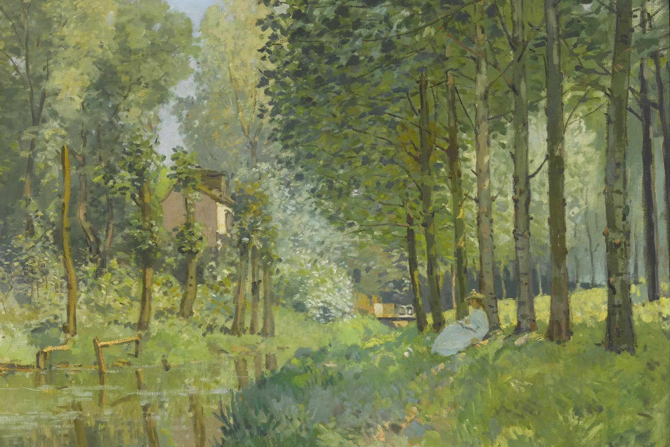 Alfred Sisley - Rest Along the Sream Edge of the Wood , Glasbild