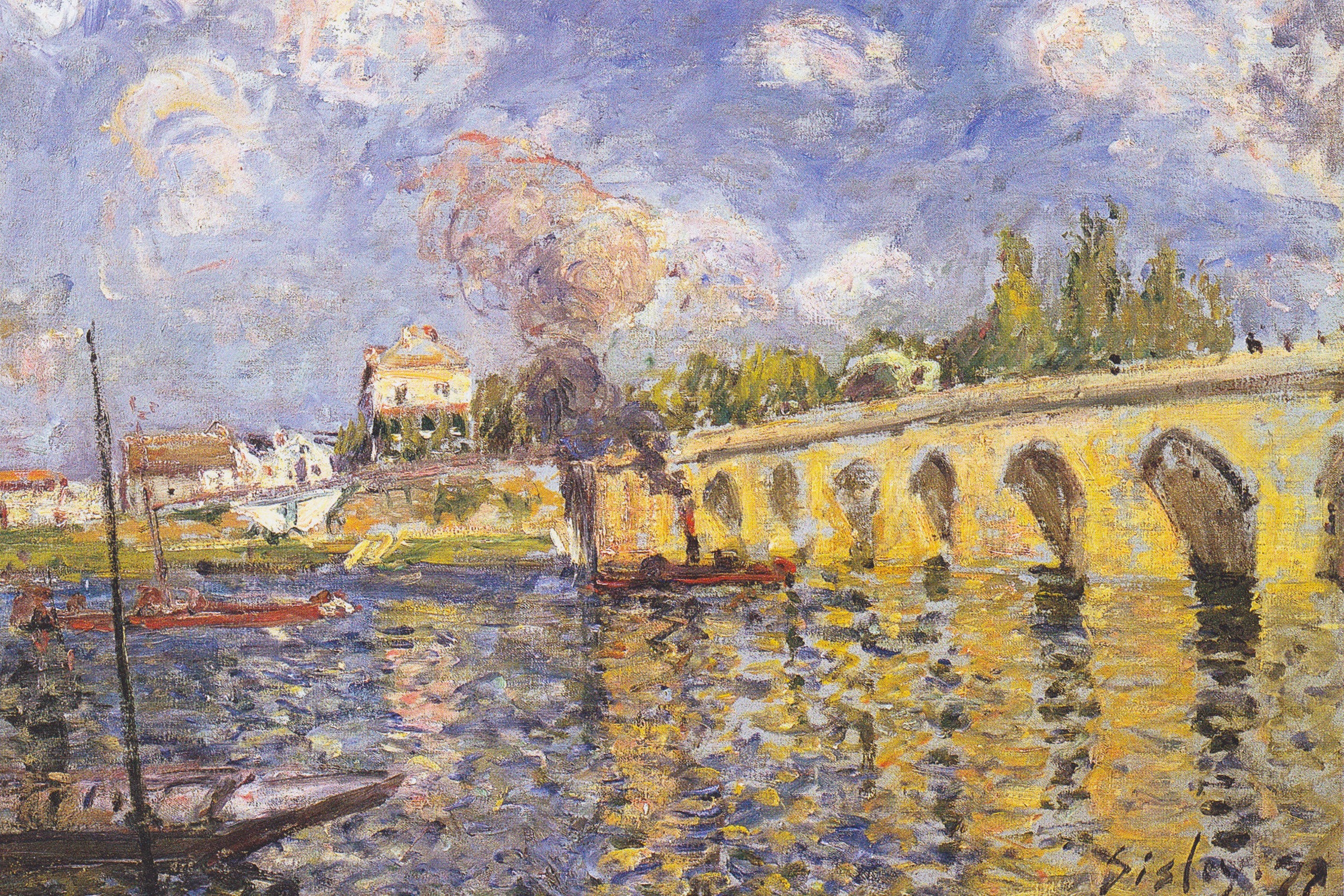 Alfred Sisley - River Steamboat and Bridge , Glasbild