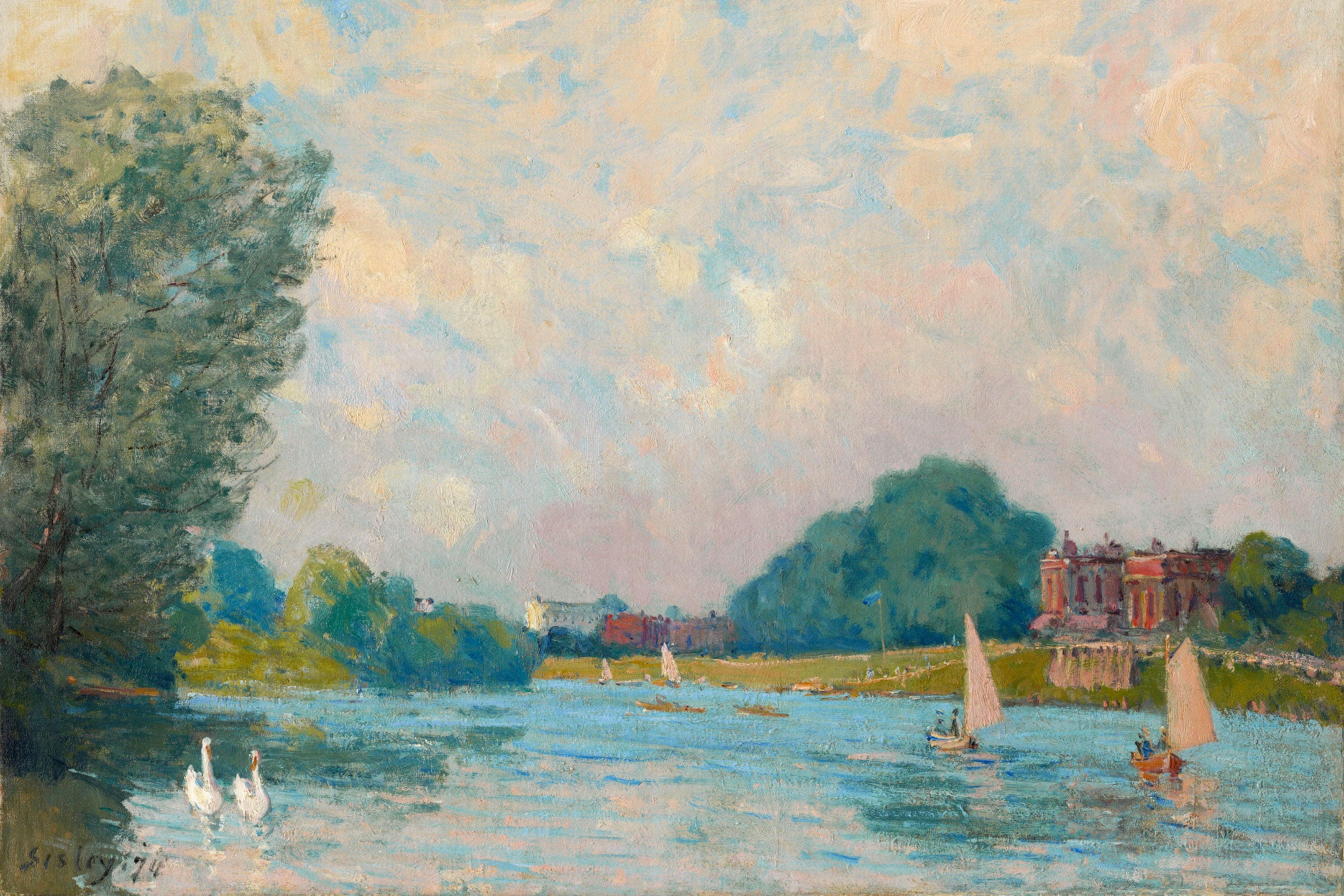 Alfred Sisley - Thames at Hampton Court , Glasbild