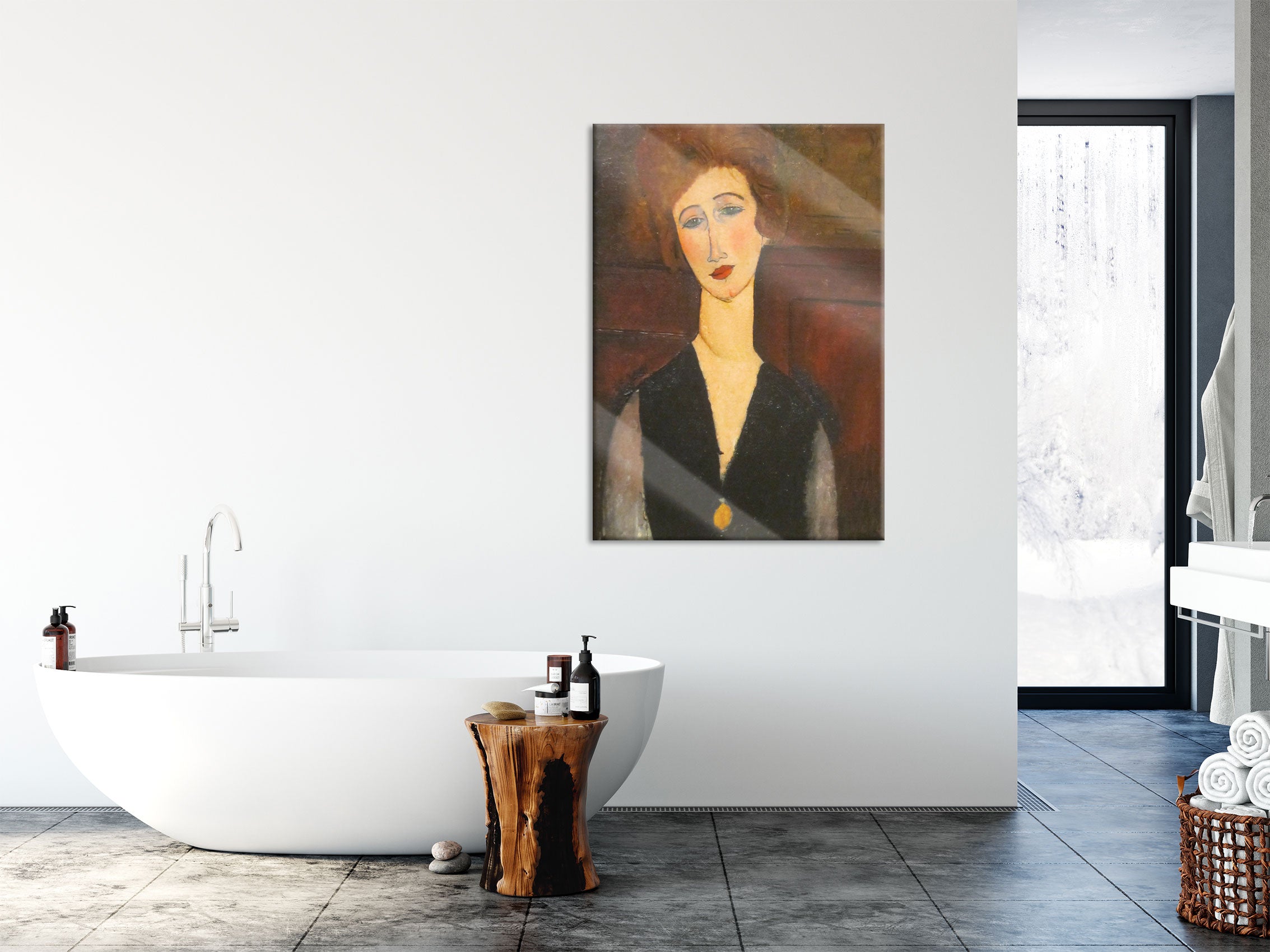 Amedeo Modigliani - Portrait einer Frau, Glasbild