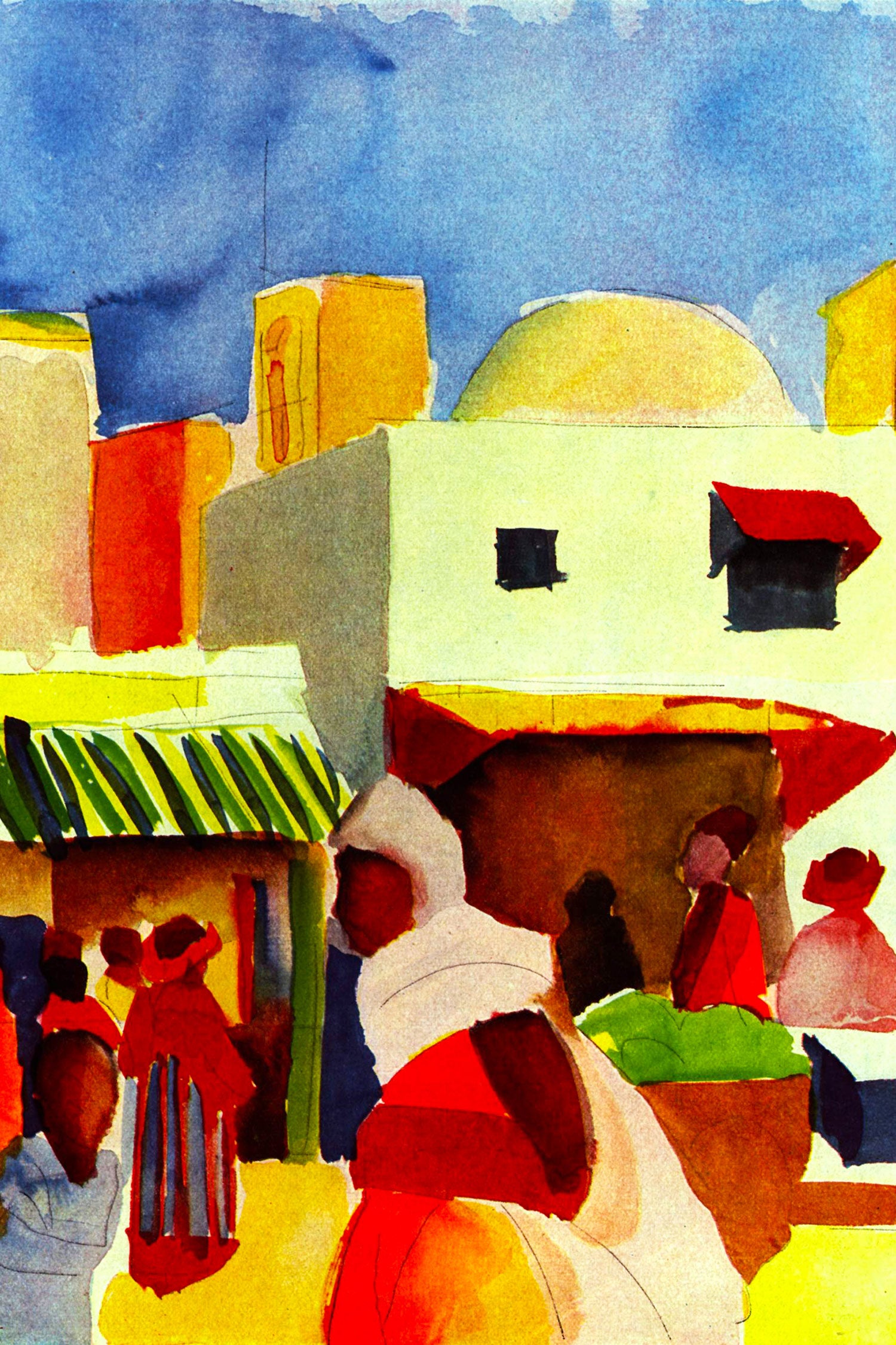 August Macke - Markt in Tunis , Glasbild