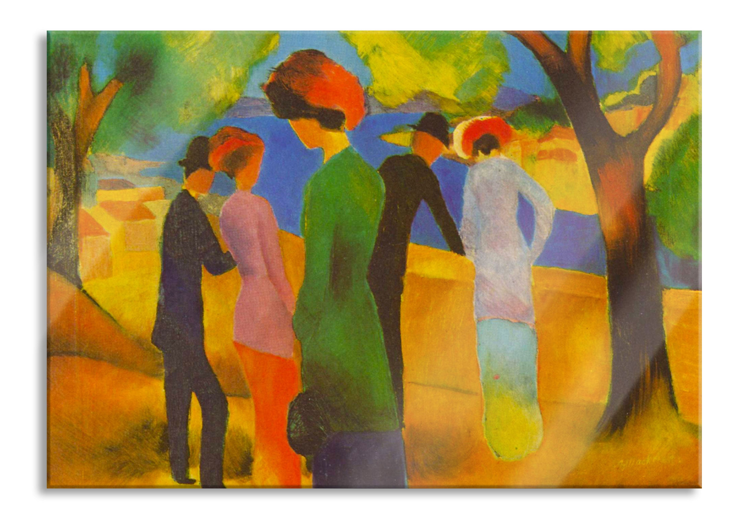 August Macke - Dame in grüner Jacke , Glasbild