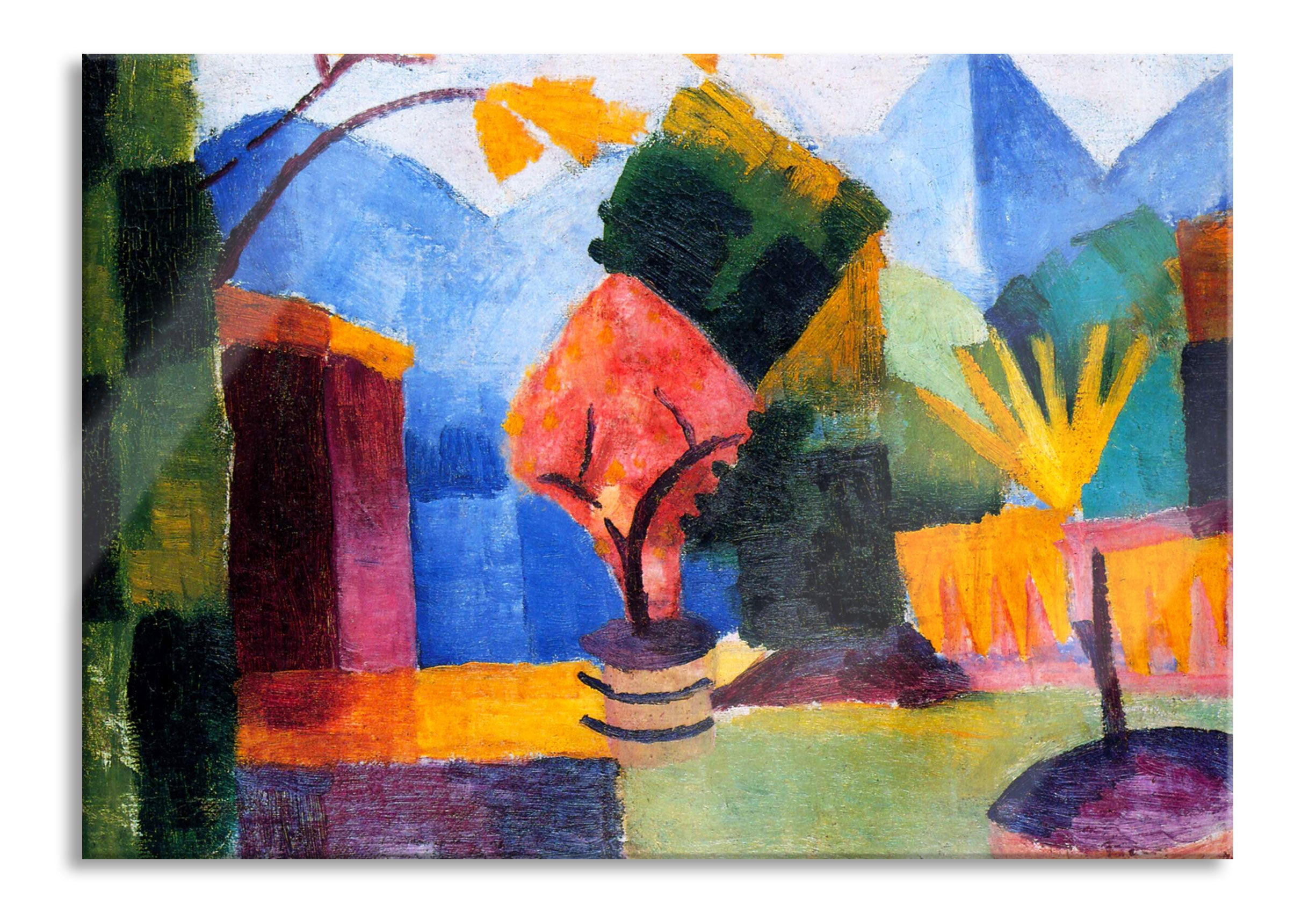 August Macke - Garten am Thuner See , Glasbild