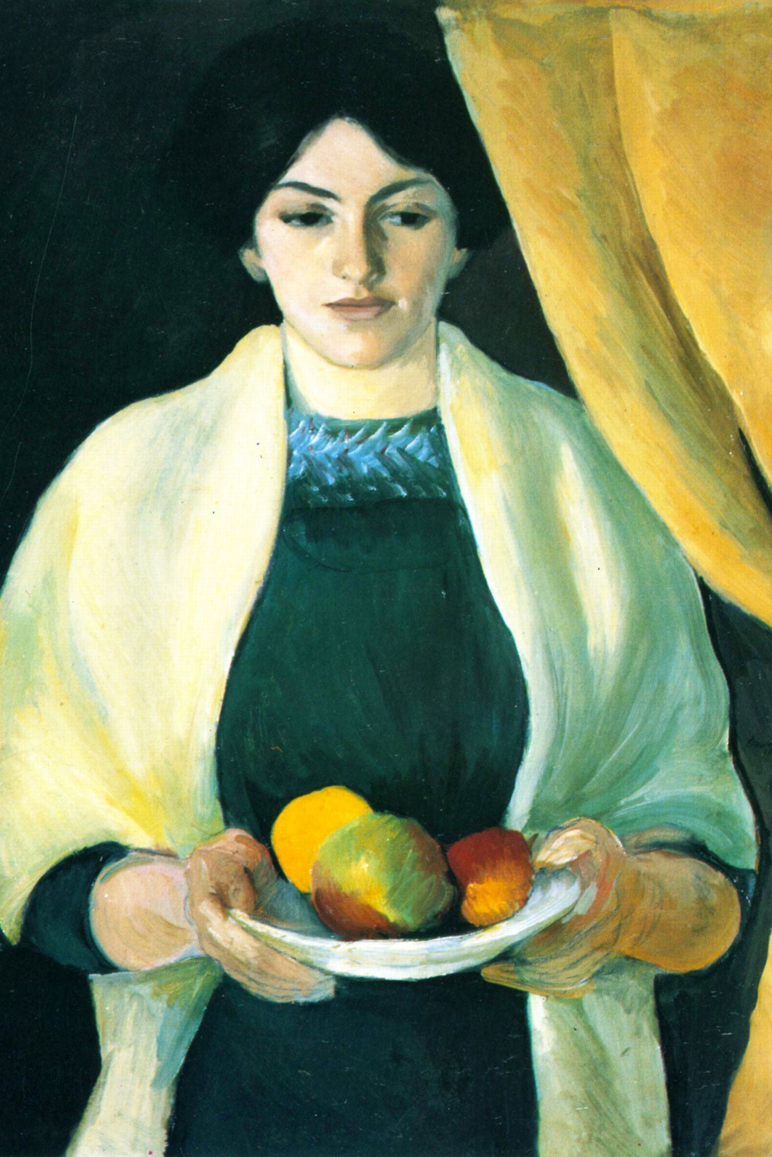 August Macke - Frau des Künstlers mit Äpfeln , Glasbild