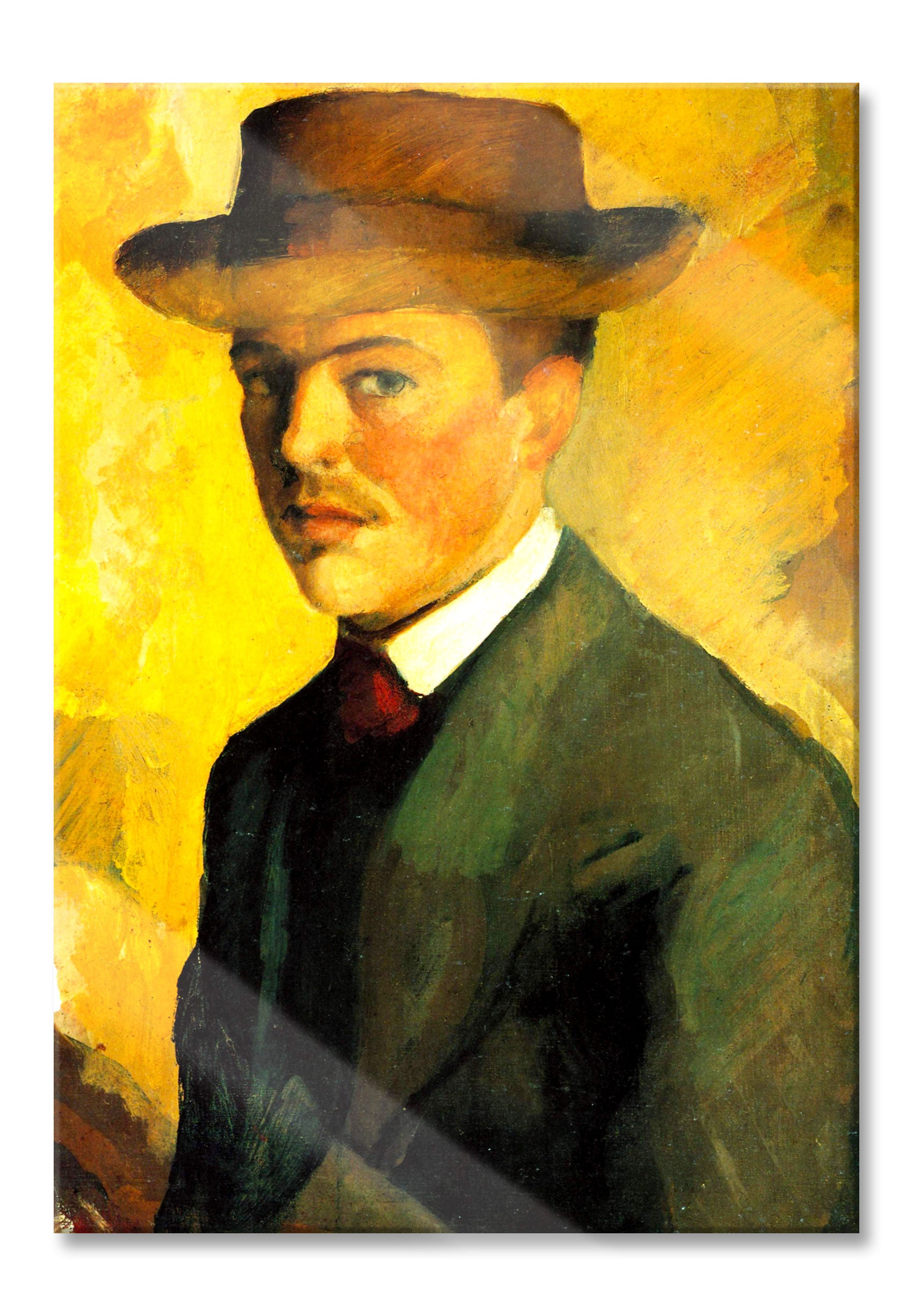 August Macke - Selbstportrait mit Hut , Glasbild