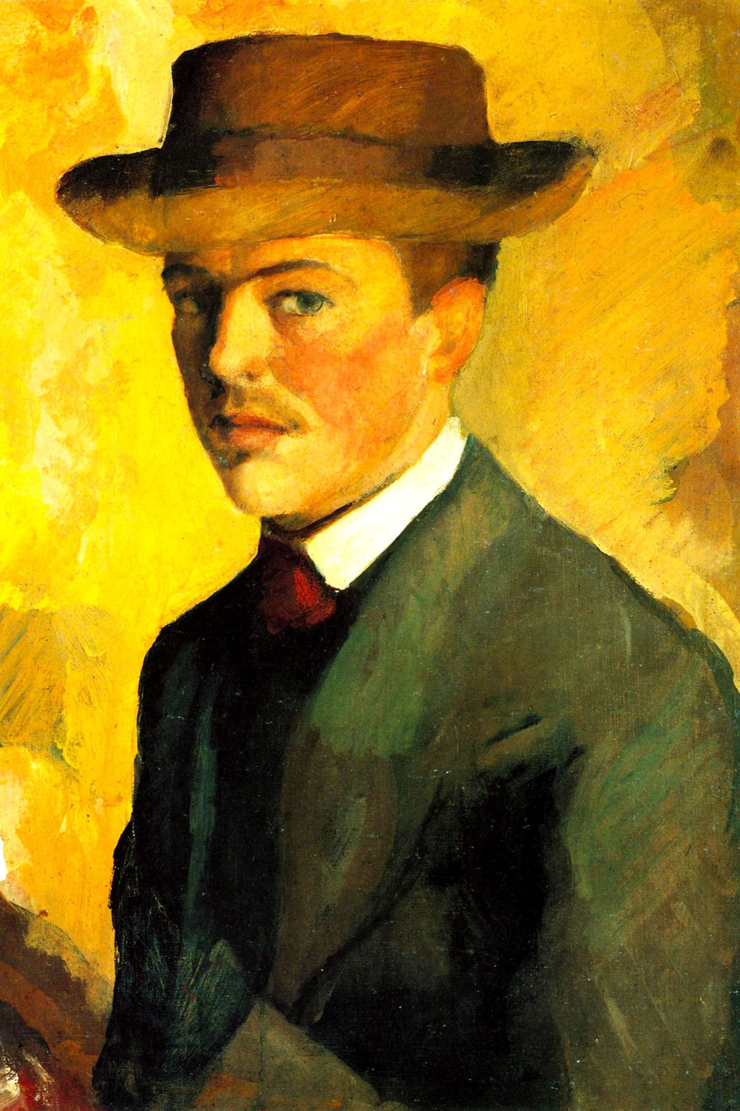 August Macke - Selbstportrait mit Hut , Glasbild