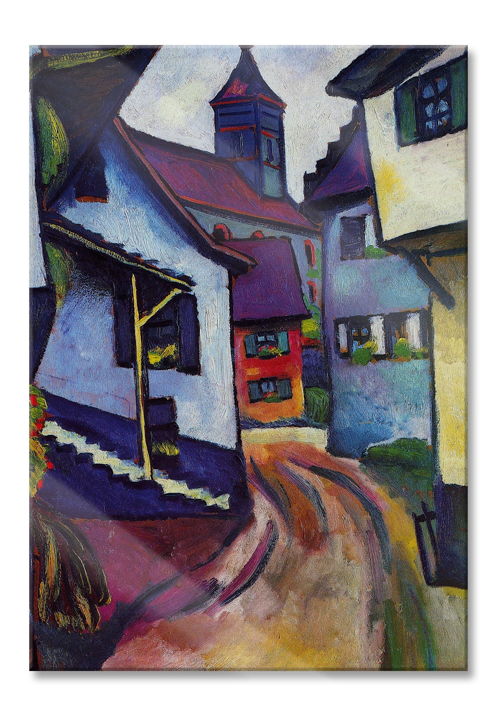 August Macke - Straße mit Kirche in Kandern, Glasbild