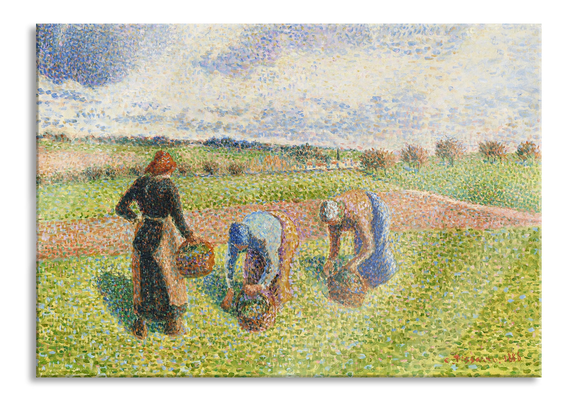 Camille Pissarro - PAYSANNES RAMASSANT DES HERBES ÉRAG, Glasbild