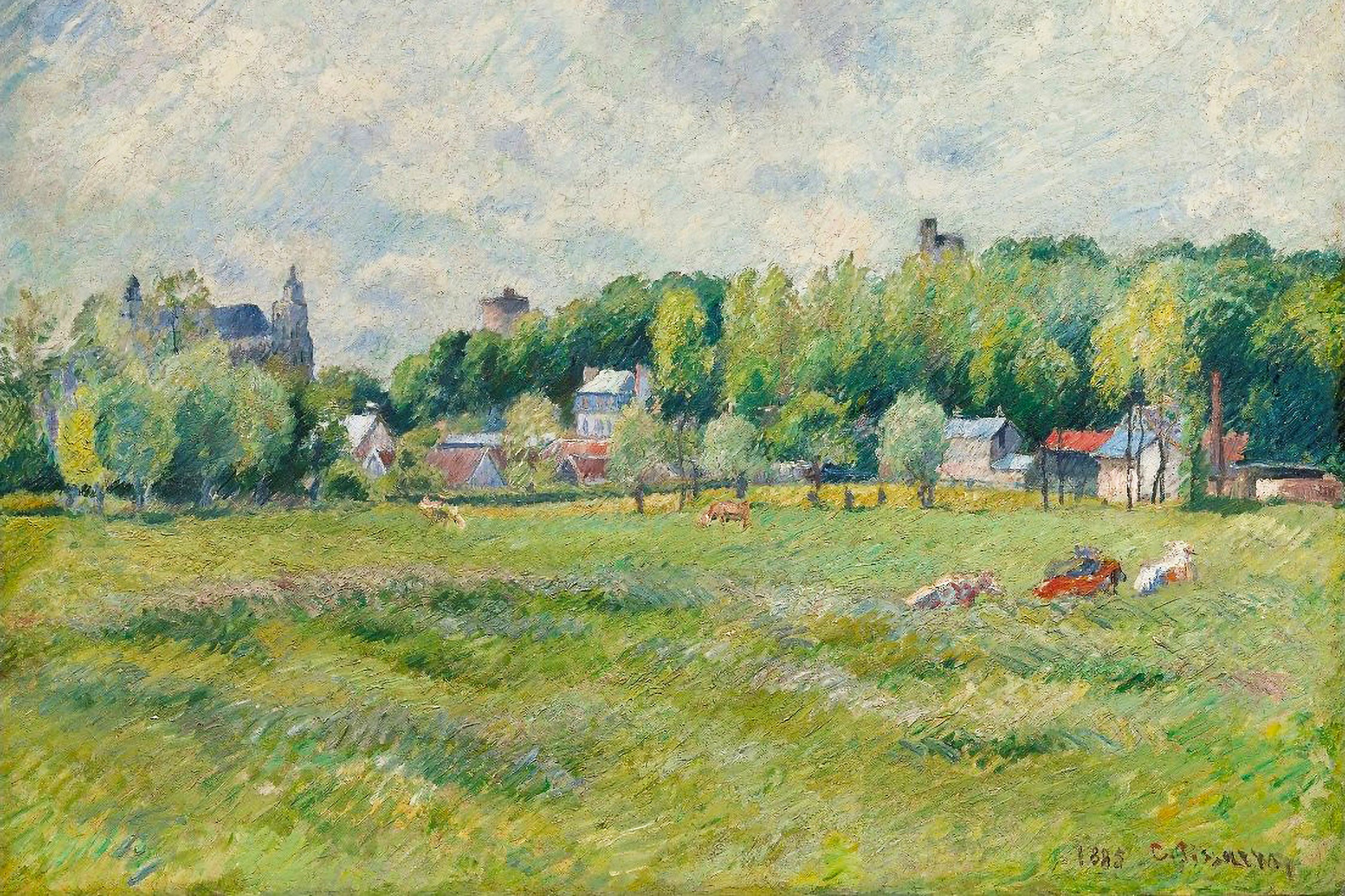 Camille Pissarro - PRAIRIES À GISORS , Glasbild