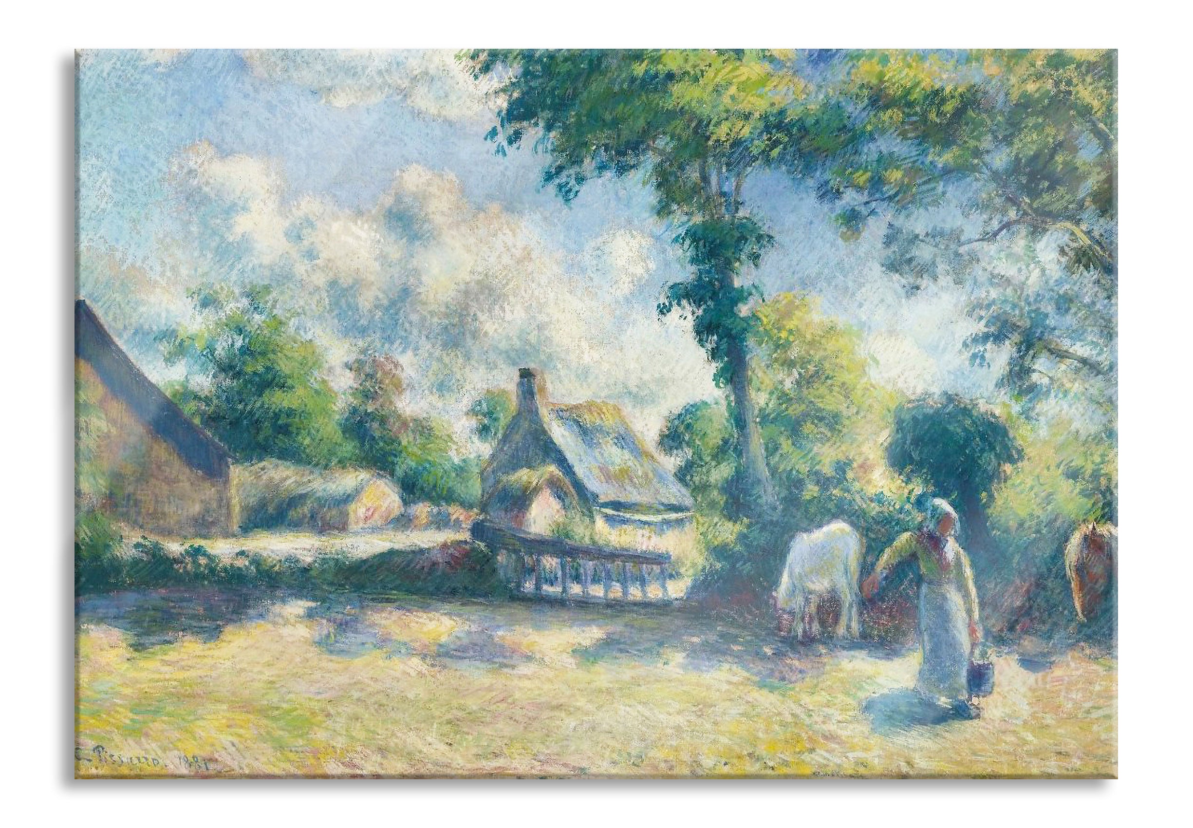 Camille Pissarro - PAYSAGE À MELLERAY FEMME DONNANT , Glasbild