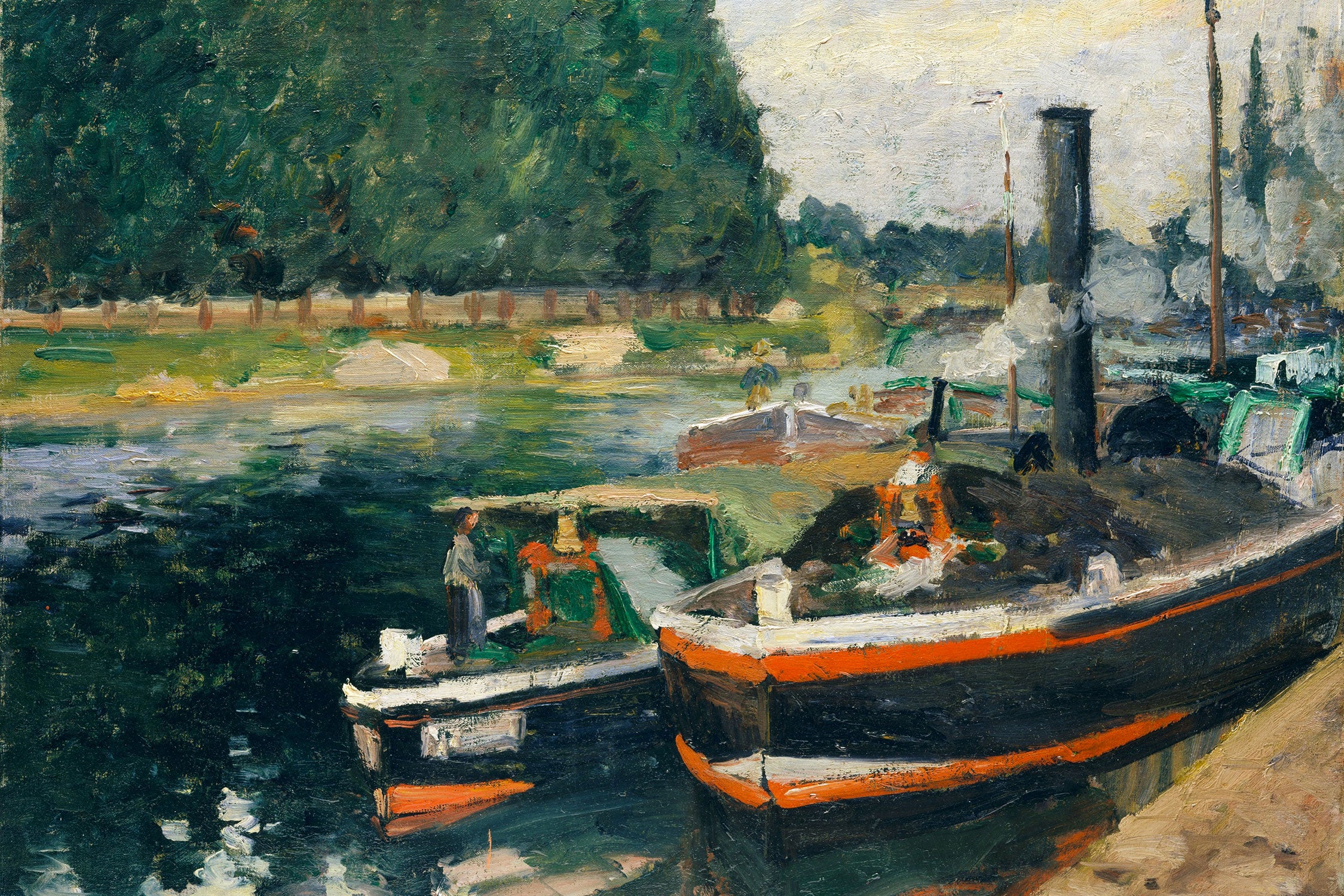 Camille Pissarro - Barges at Pontoise , Glasbild