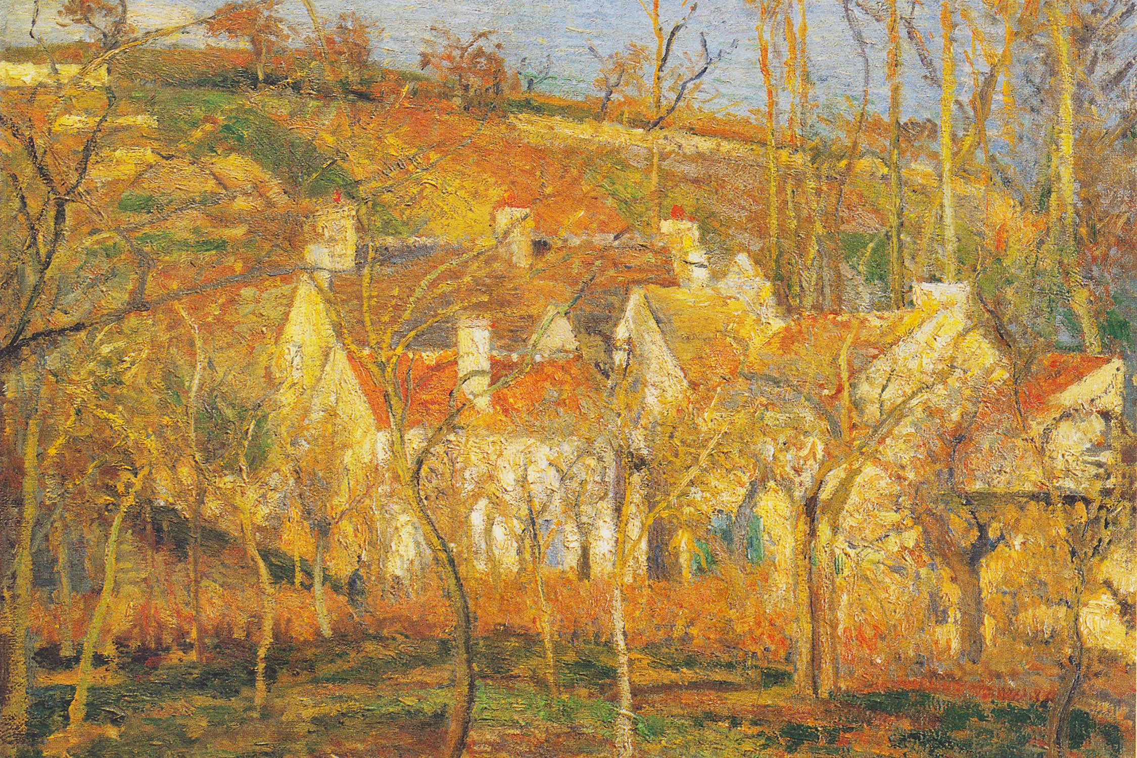 Camille Pissarro - Les toits rouges coin de village, Glasbild