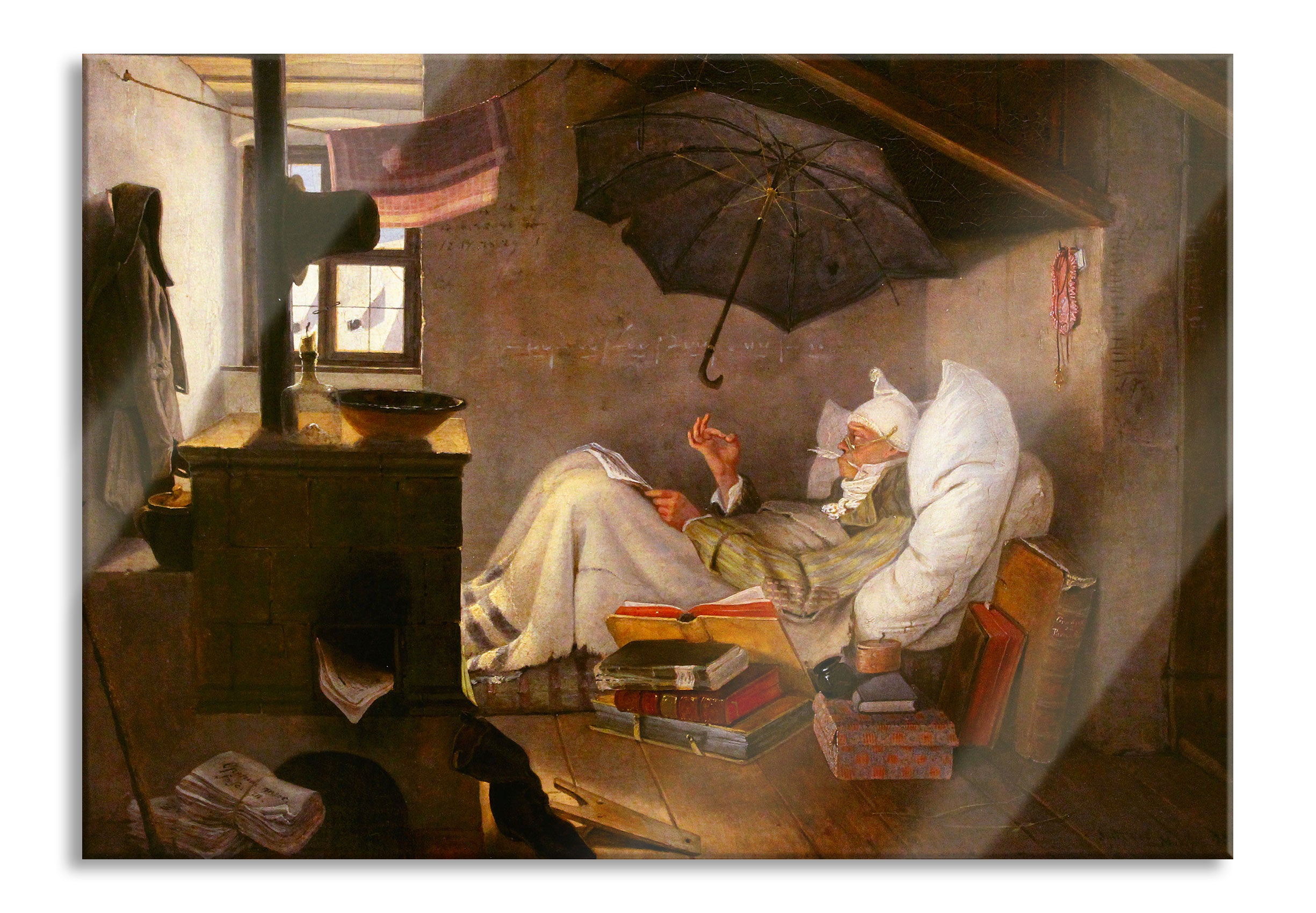 Carl Spitzweg - Der arme Poet, Glasbild