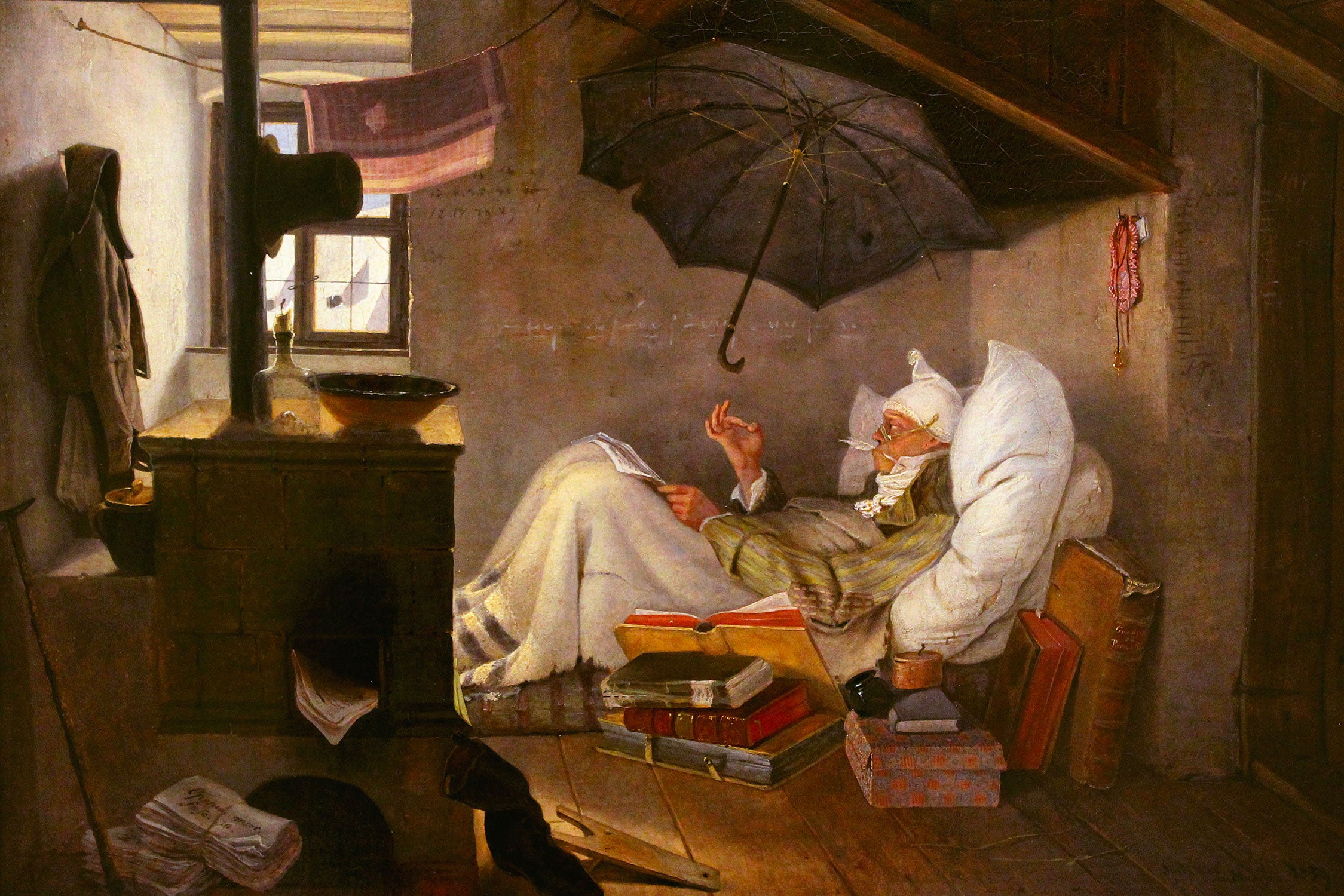 Carl Spitzweg - Der arme Poet, Glasbild