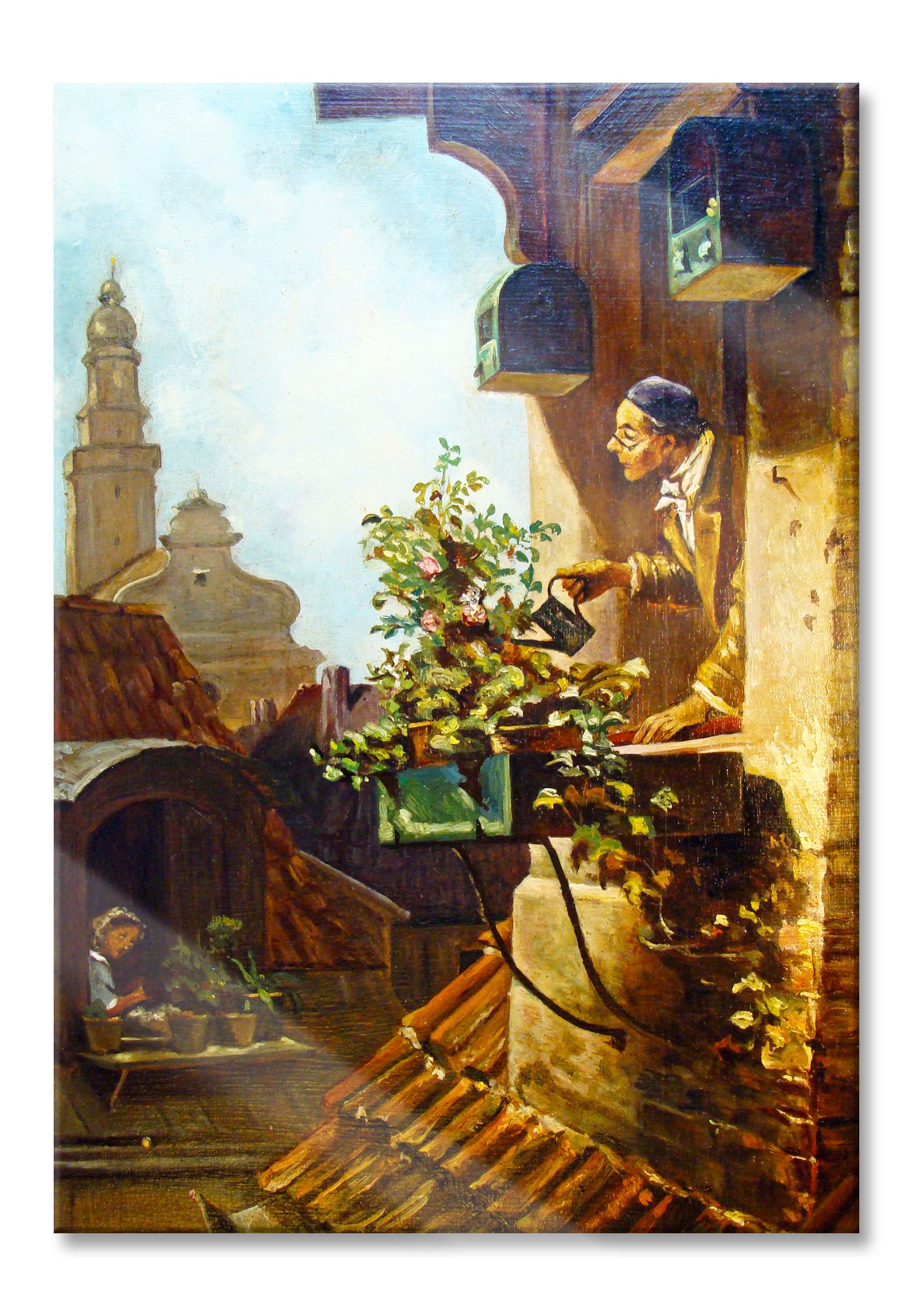 Carl Spitzweg - Im Dachstübchen , Glasbild