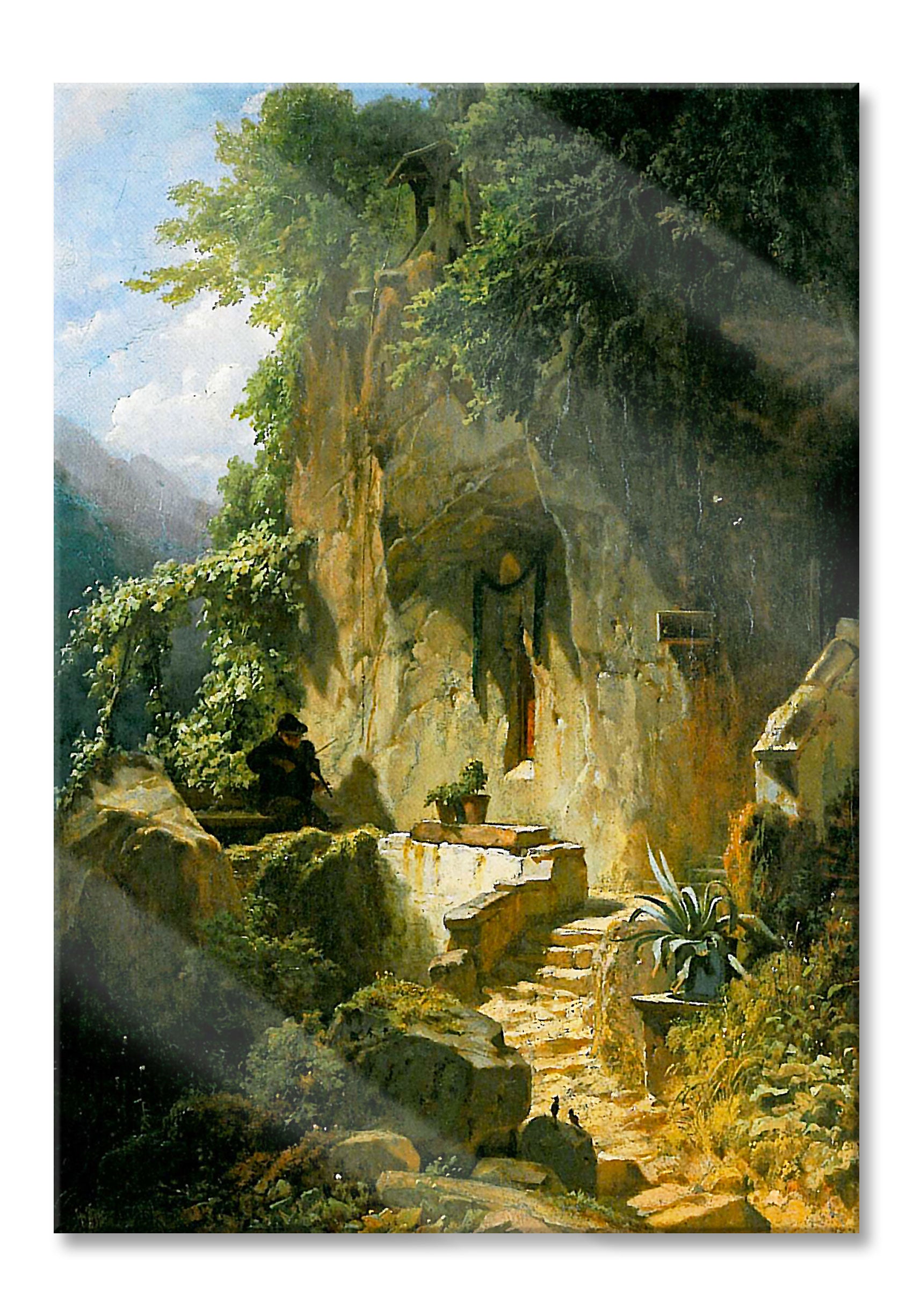 Carl Spitzweg - Musizierender Einsiedler, Glasbild