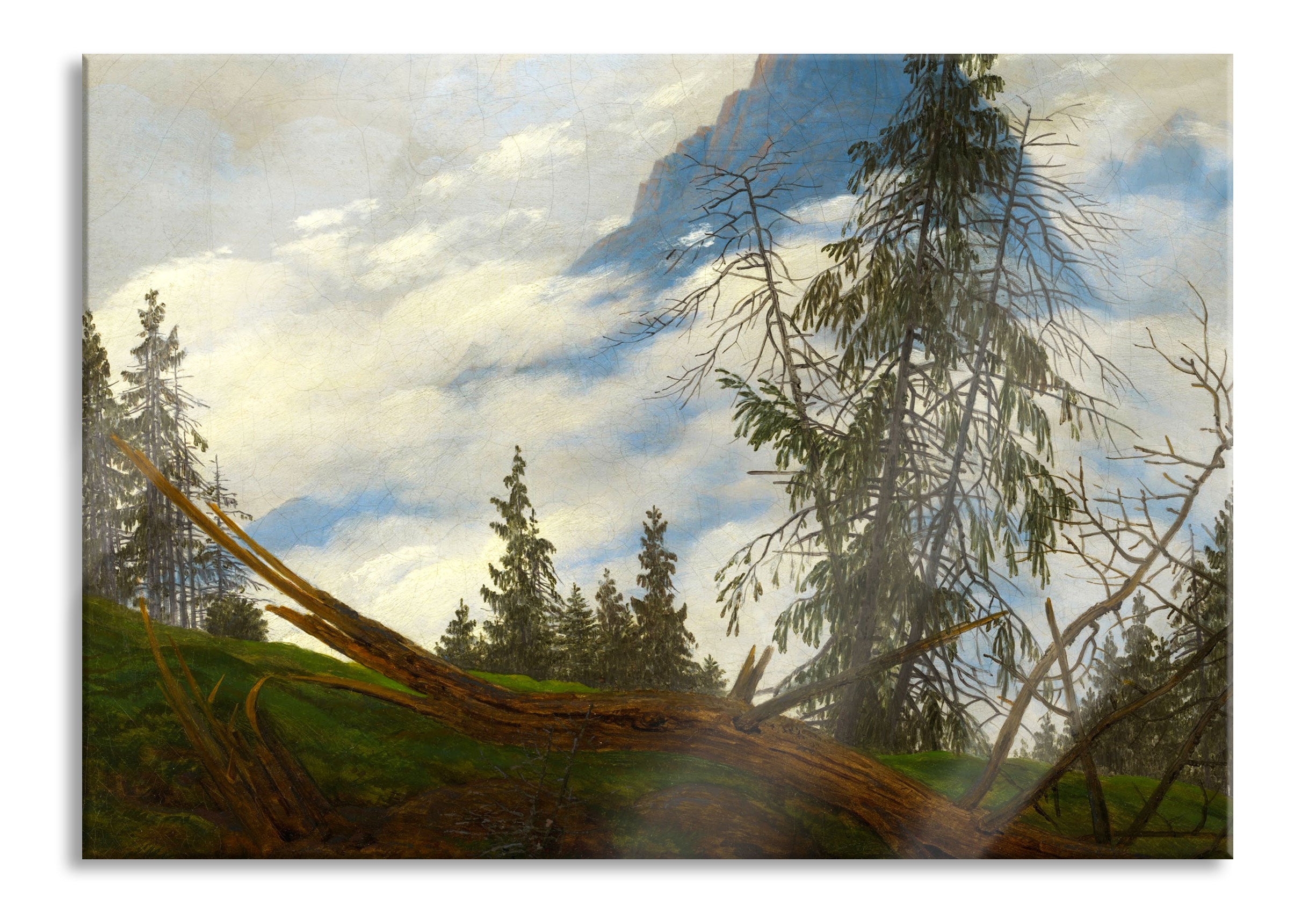 Caspar David Friedrich - Berggipfel mit ziehenden Wolke, Glasbild