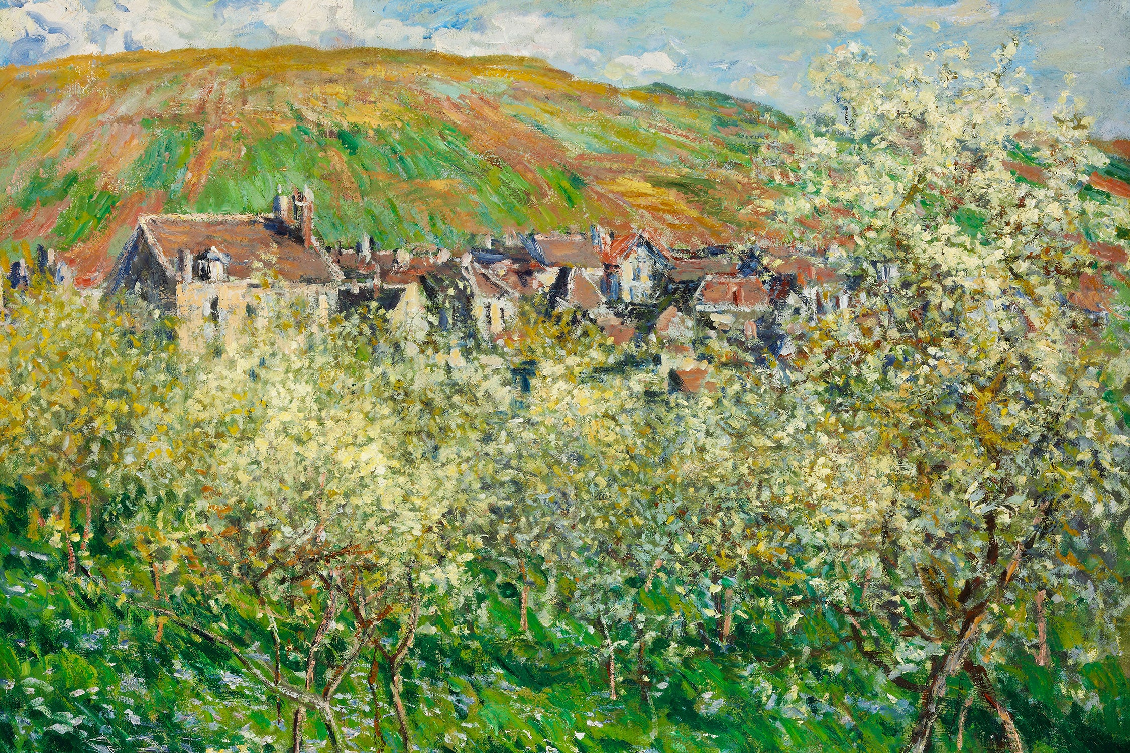 Claude Monet - Blühende Pflaumenbäume , Glasbild