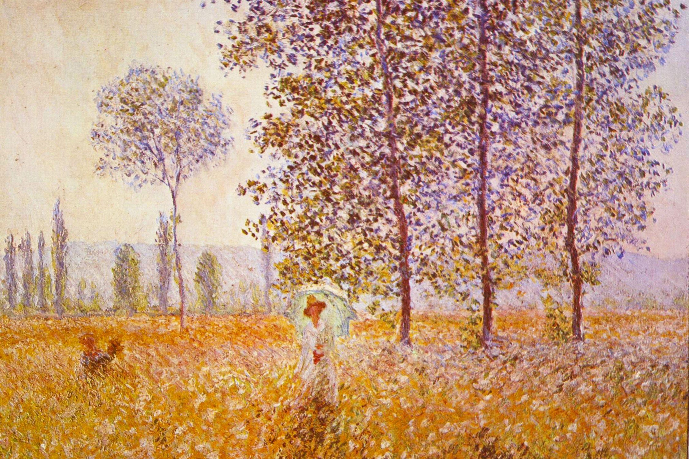 Claude Monet - Pappeln im Sonnenlicht , Glasbild