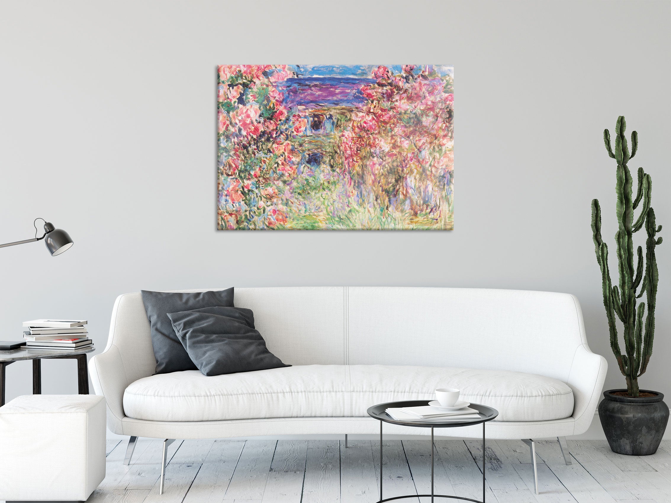 Claude Monet - Das Haus in den Rosen , Glasbild