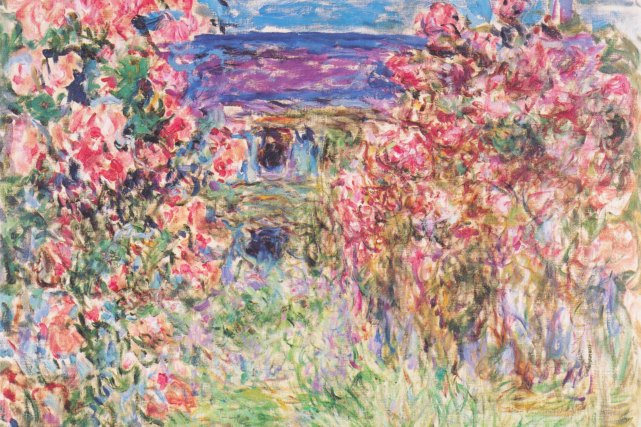 Claude Monet - Das Haus in den Rosen , Glasbild