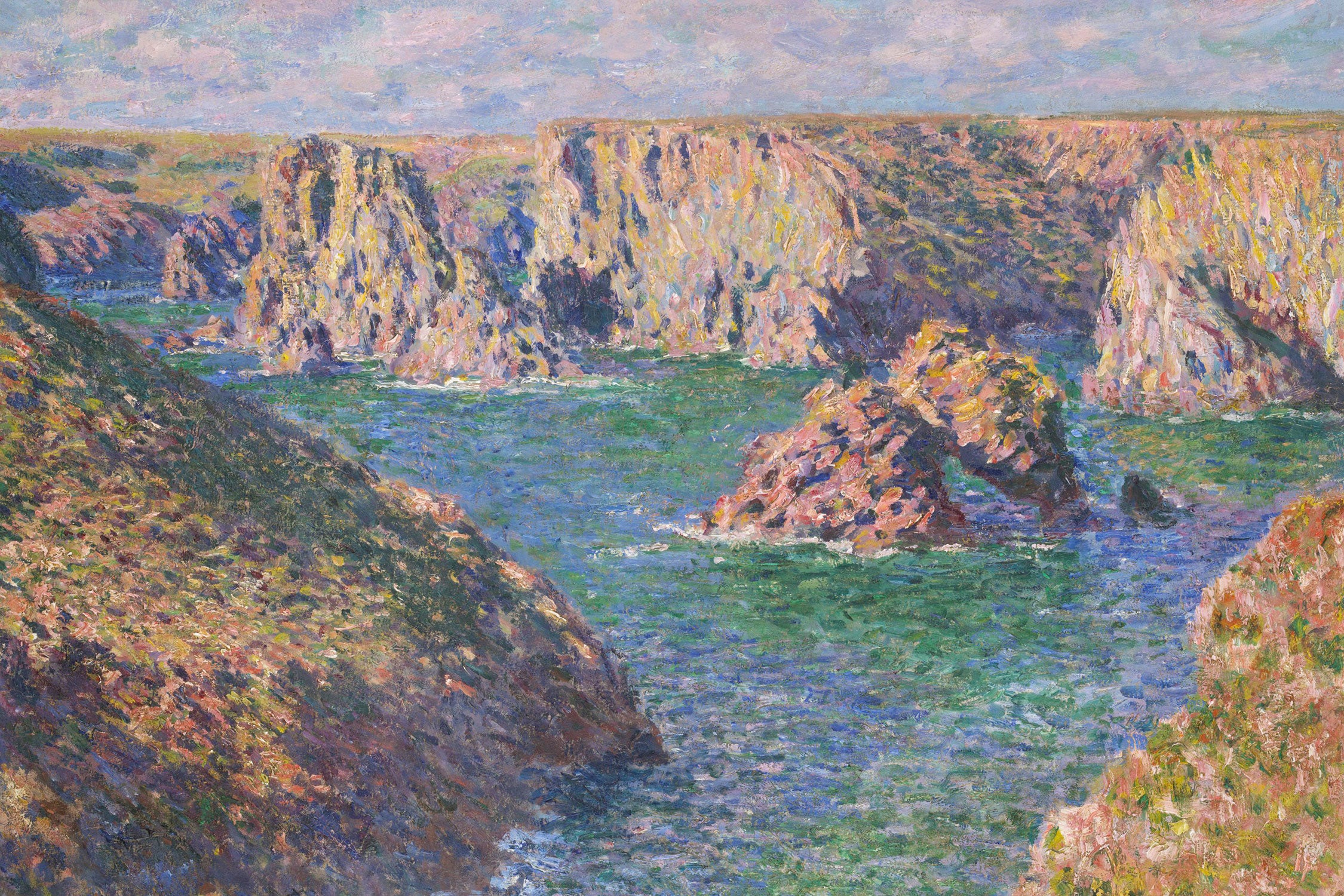 Claude Monet - Der Felsen von Guibel, Glasbild