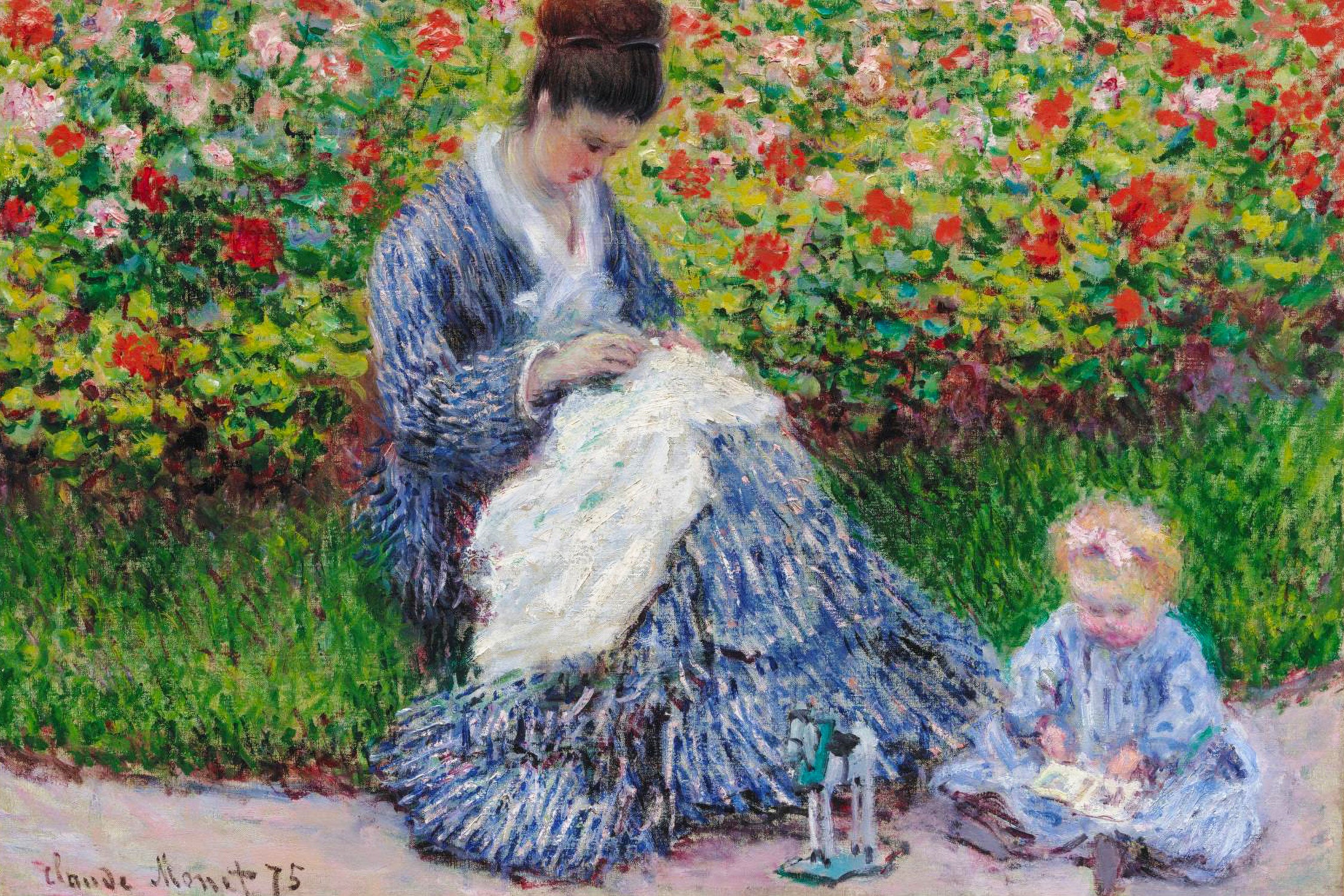 Claude Monet - Camille Monet und ein Kind im Garten des, Glasbild