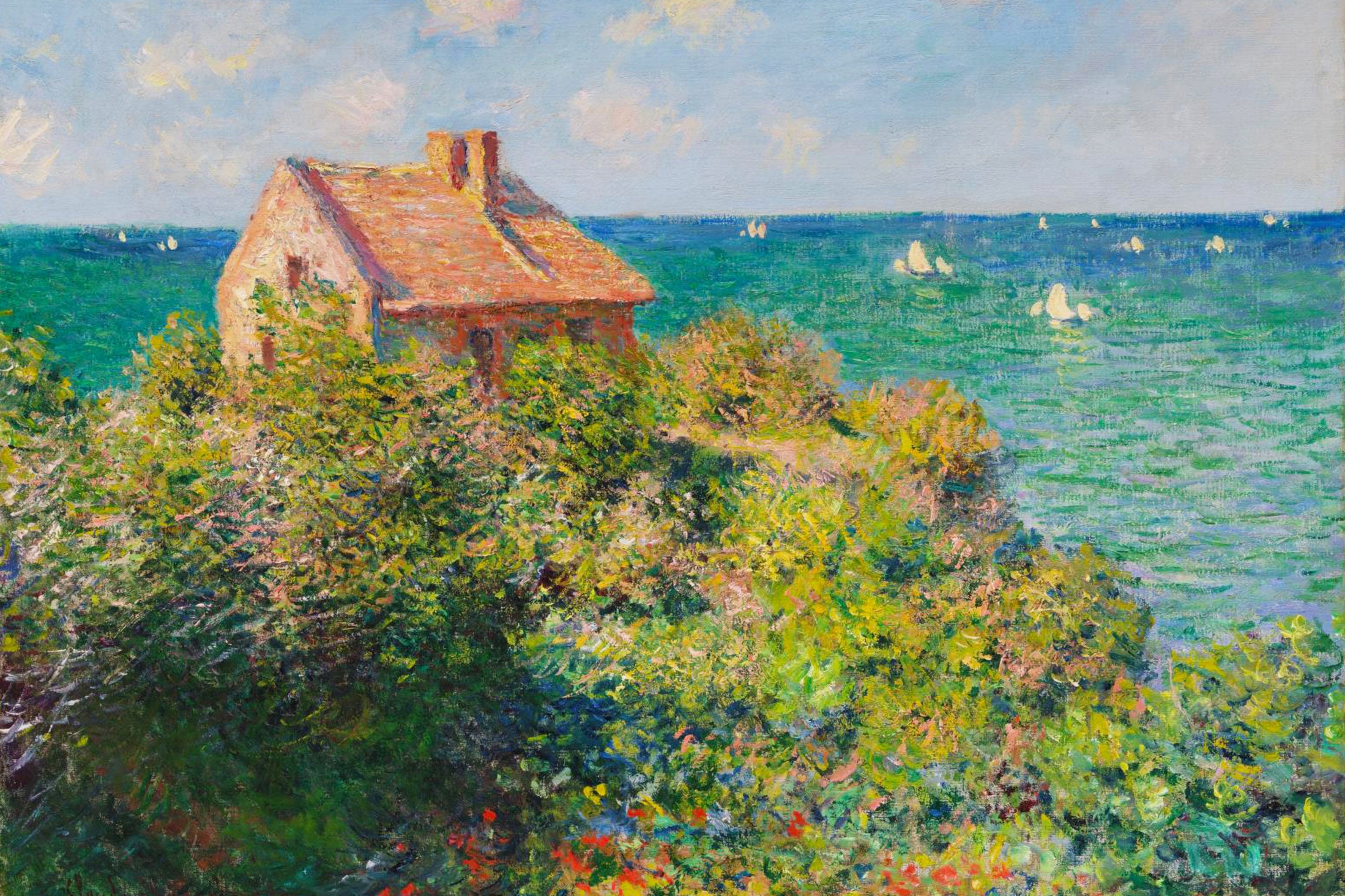 Claude Monet - Fischer-Häuschen in Varengeville, Glasbild