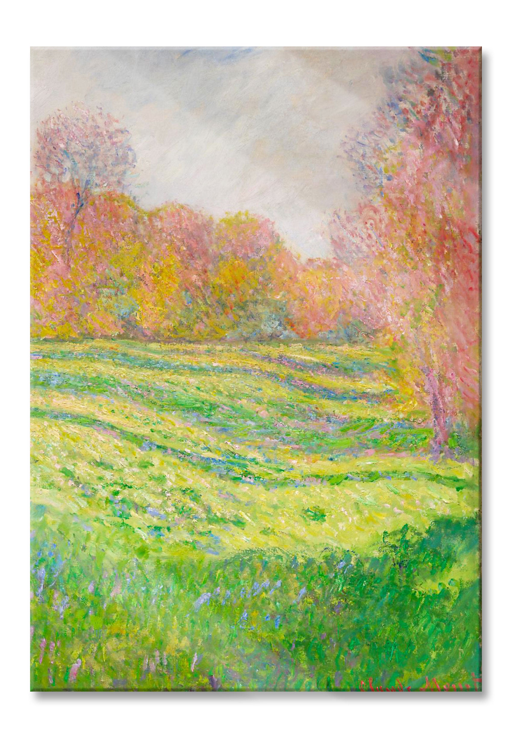 Claude Monet - Wiese in Giverny, Glasbild