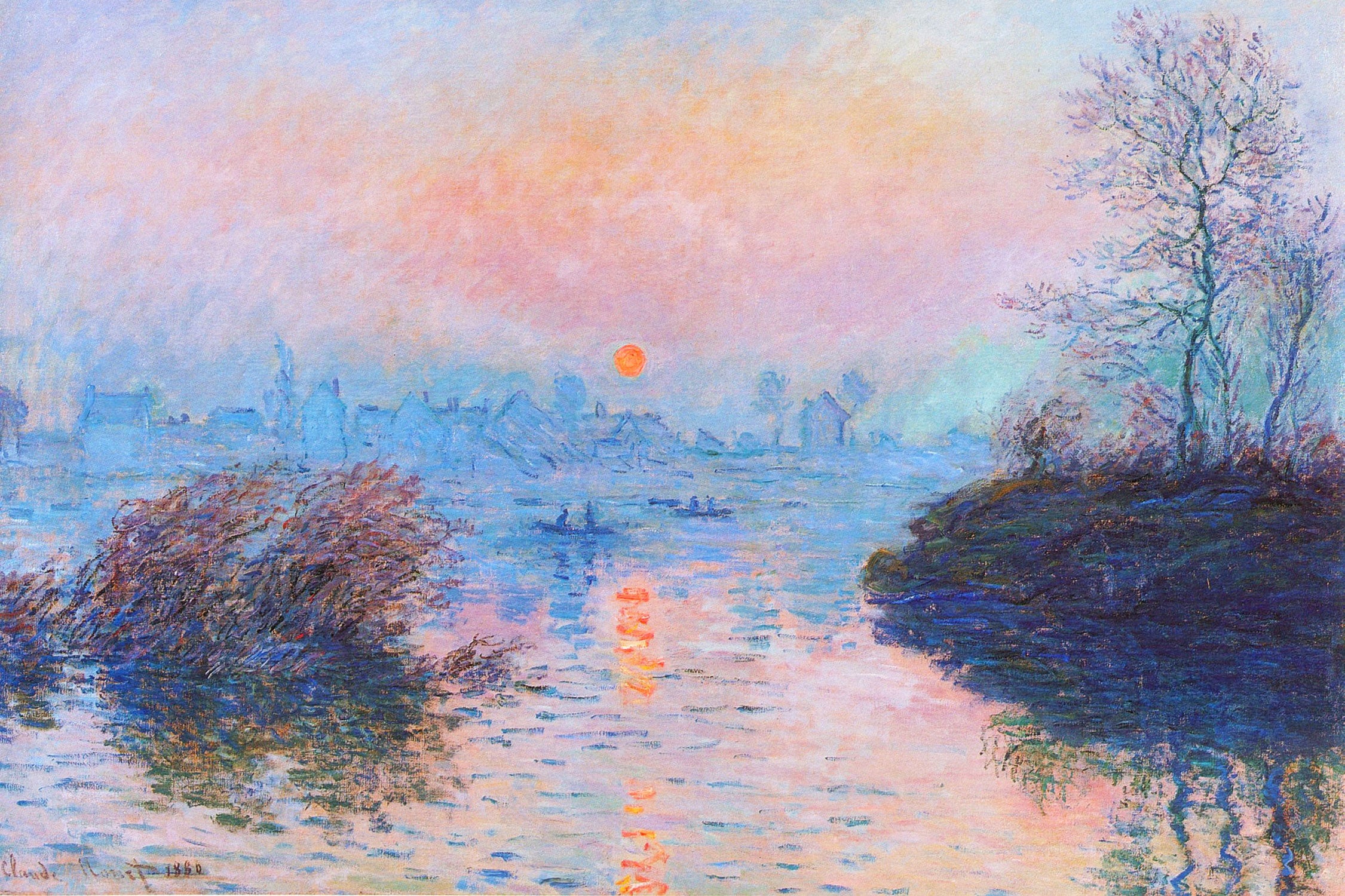 Claude Monet - Sonnenuntergang auf der Seine im Winter, Glasbild