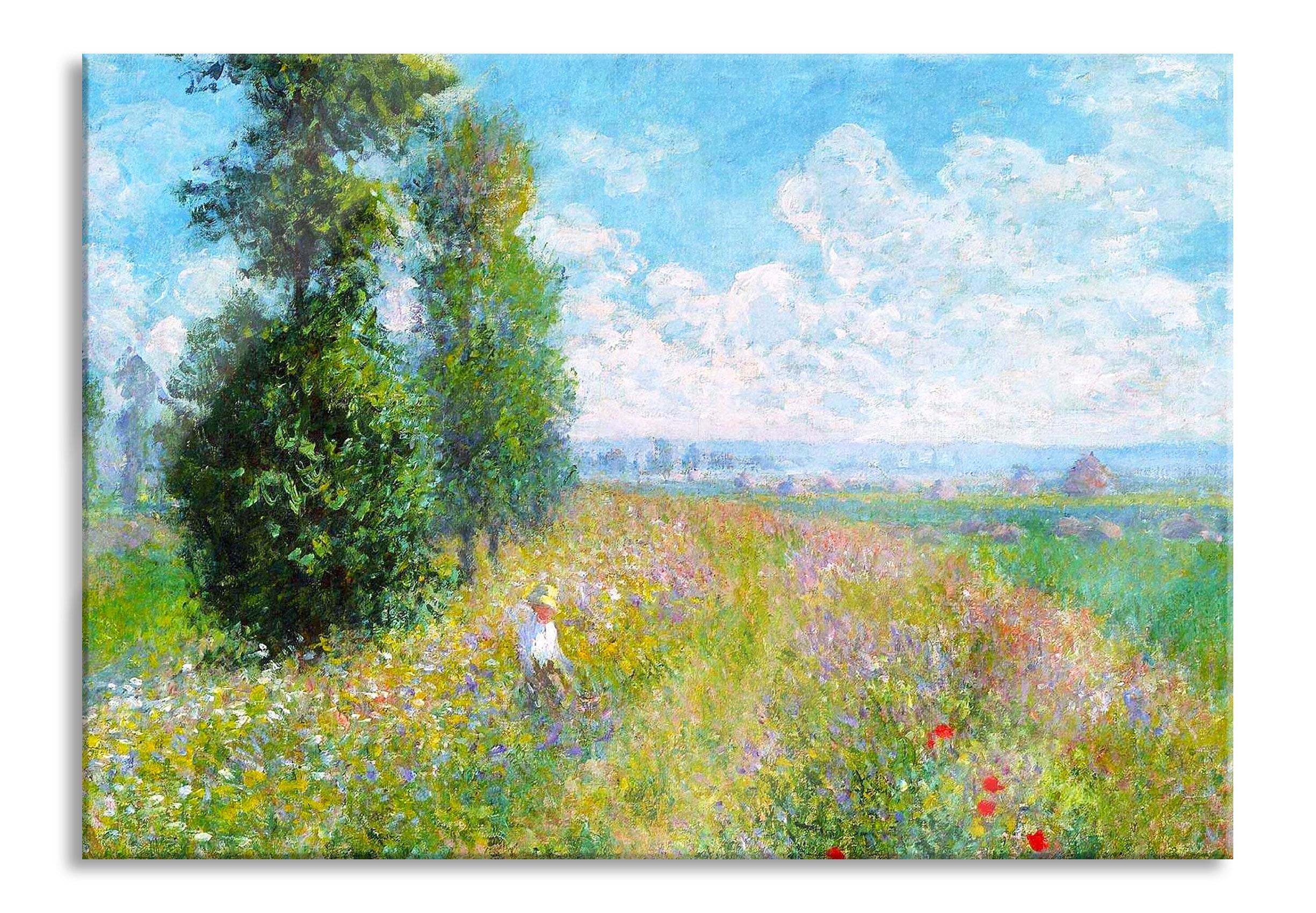 Claude Monet - Wiese mit Pappeln, Glasbild