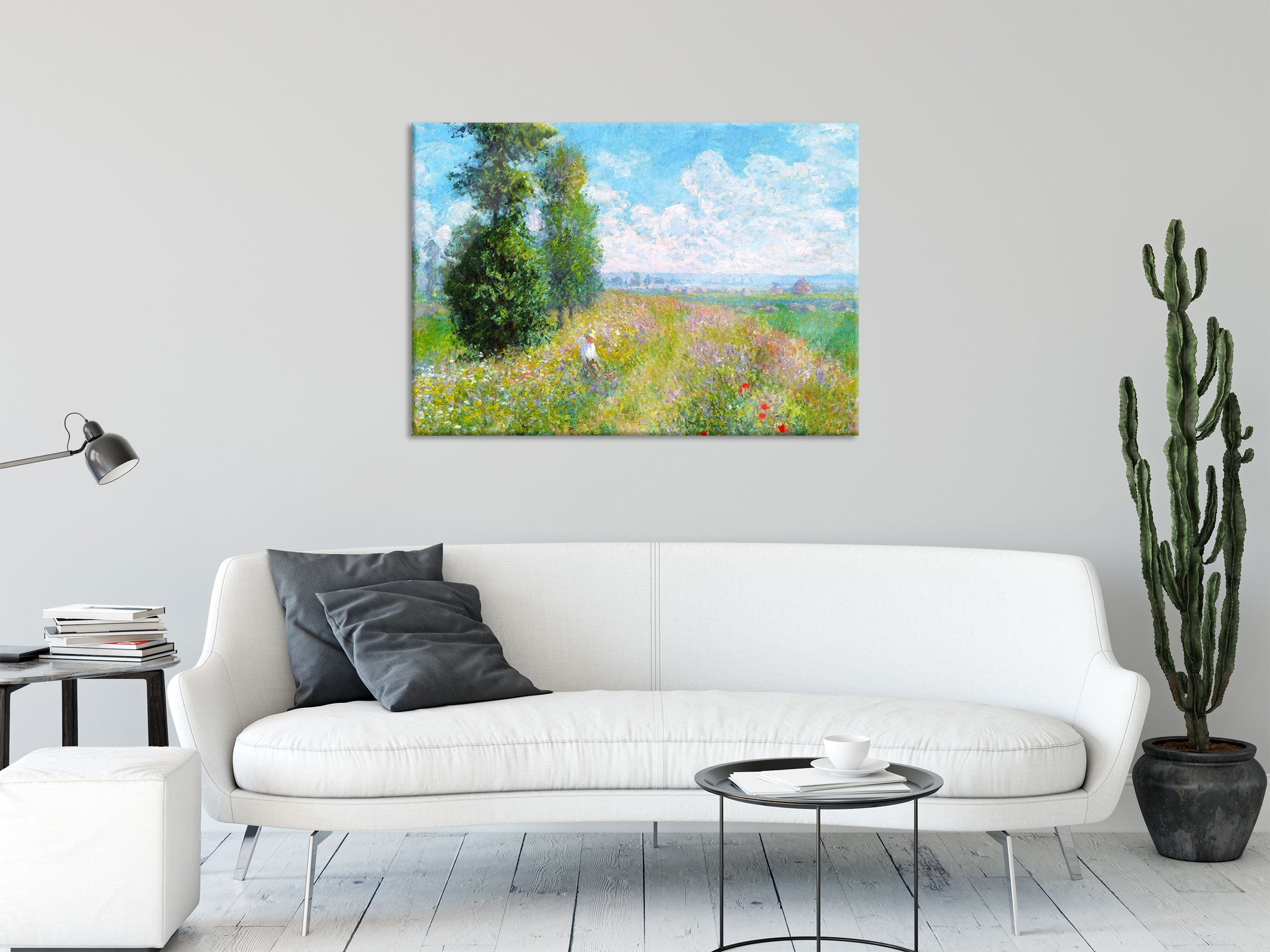 Claude Monet - Wiese mit Pappeln, Glasbild