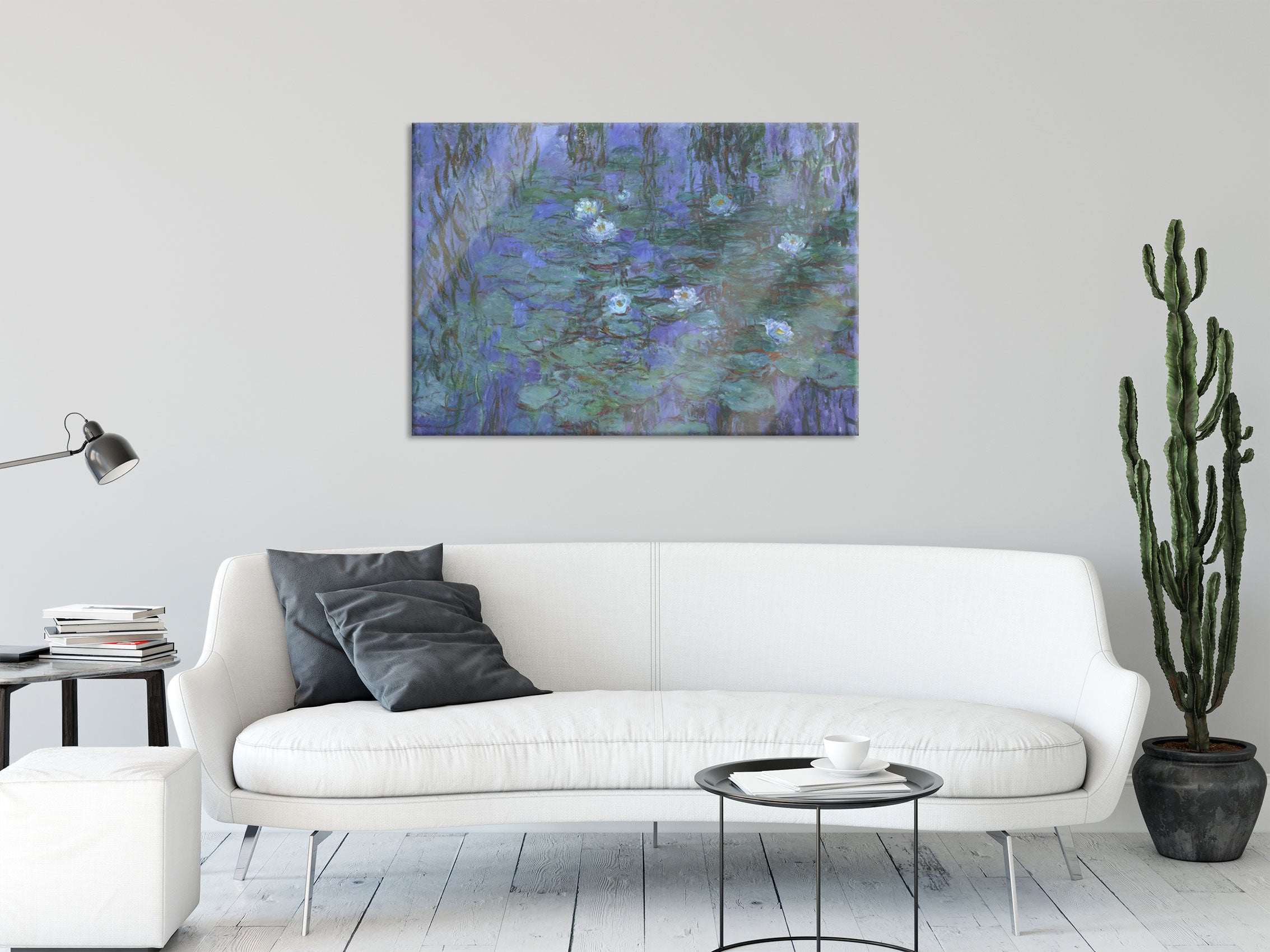 Claude Monet - Seerosen auf blaues Wasser , Glasbild