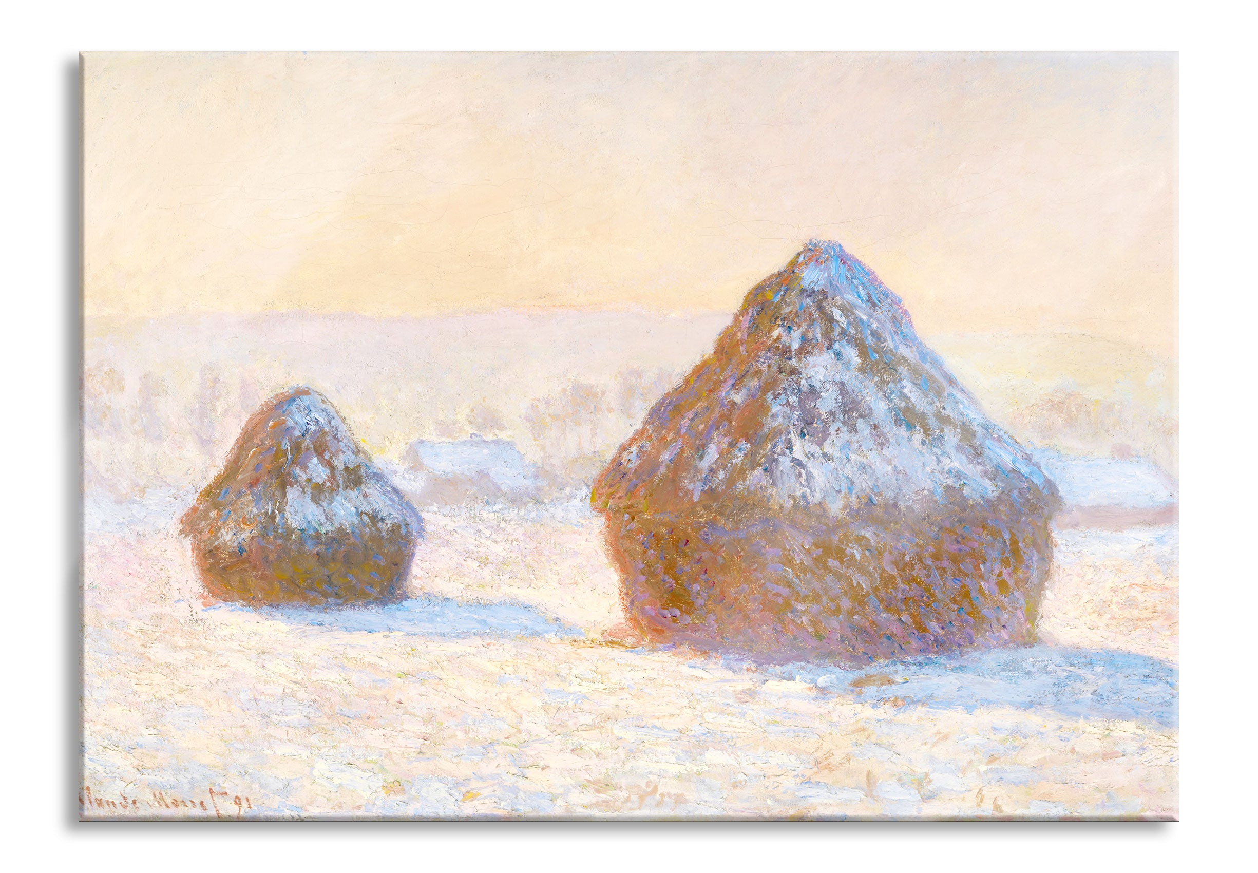 Claude Monet - Heuschober Schneeeffekt , Glasbild