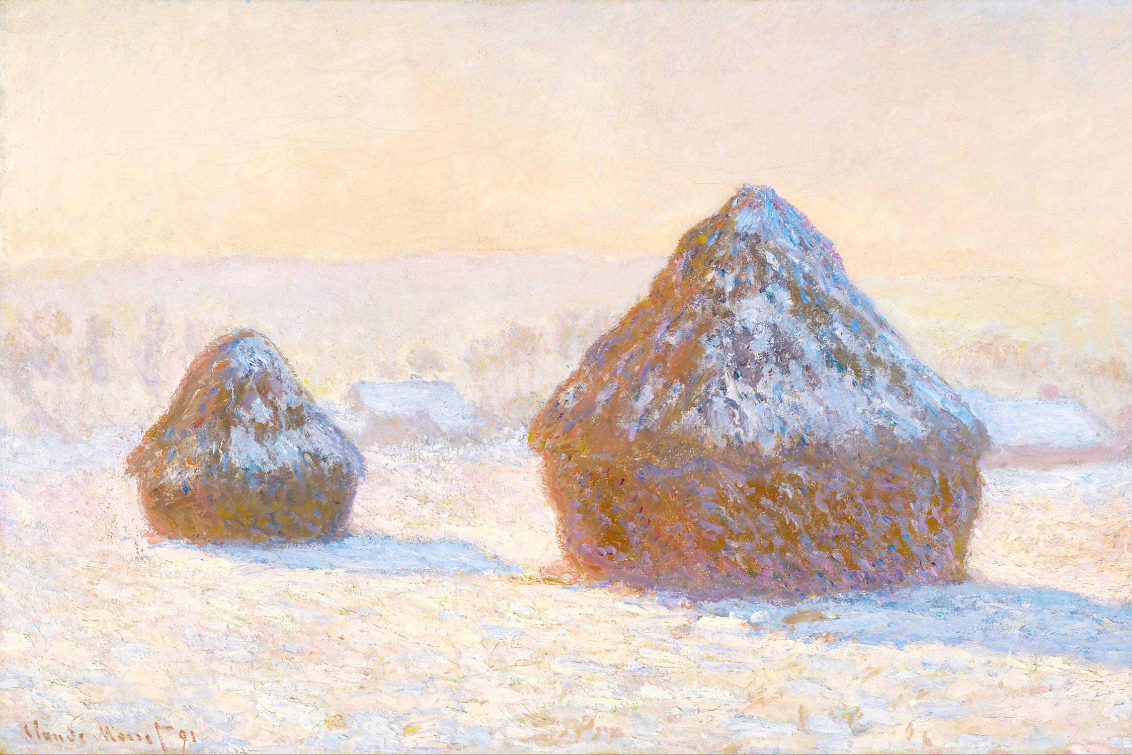 Claude Monet - Heuschober Schneeeffekt , Glasbild