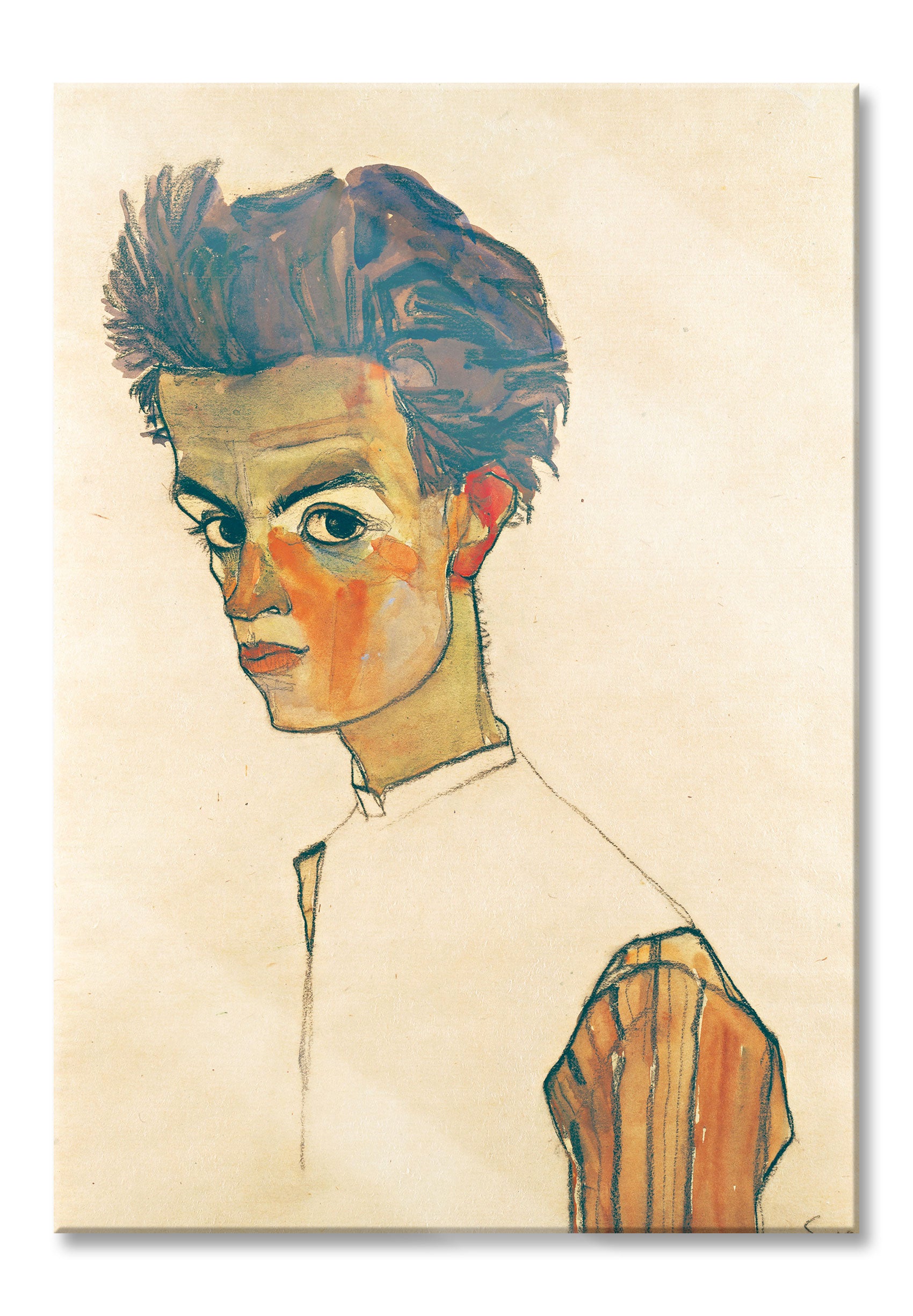 Egon Schiele - Selbstportrait , Glasbild