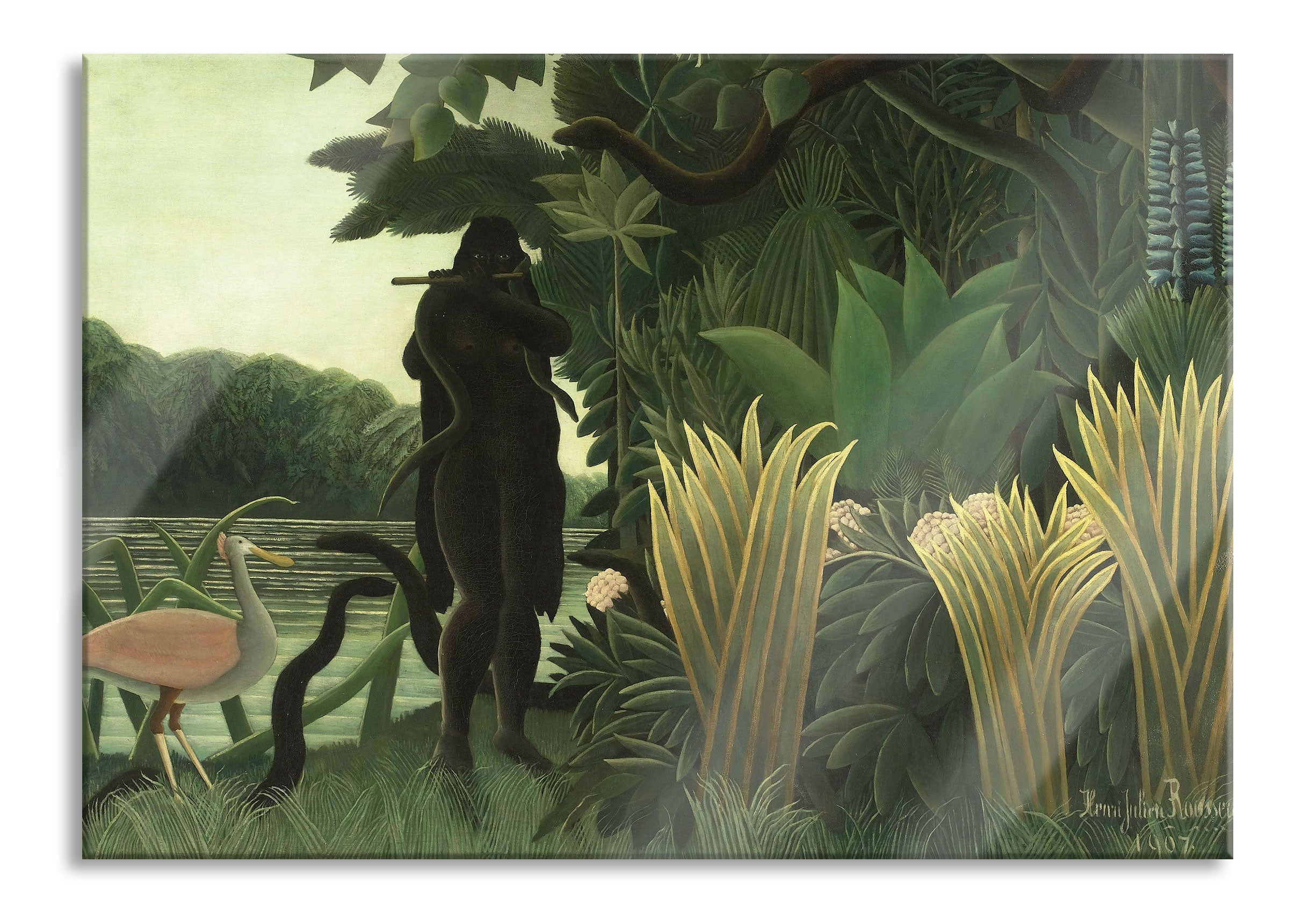 Henri Rousseau - Der Schlangenbeschwörer Naivismus, Glasbild