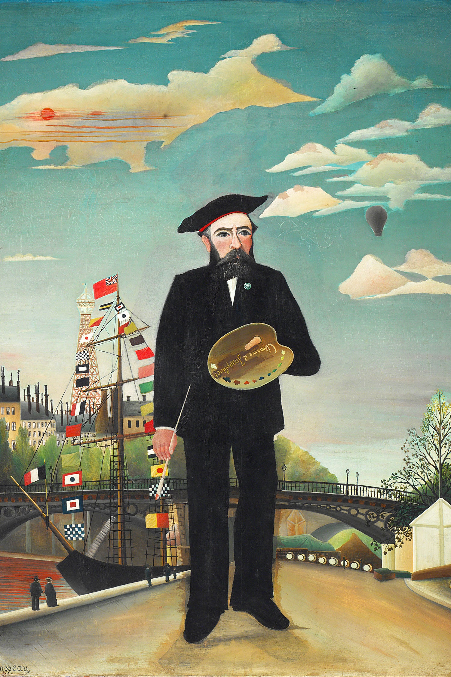 Henri Rousseau - Selbstbildnis mit Palette Naivism, Glasbild