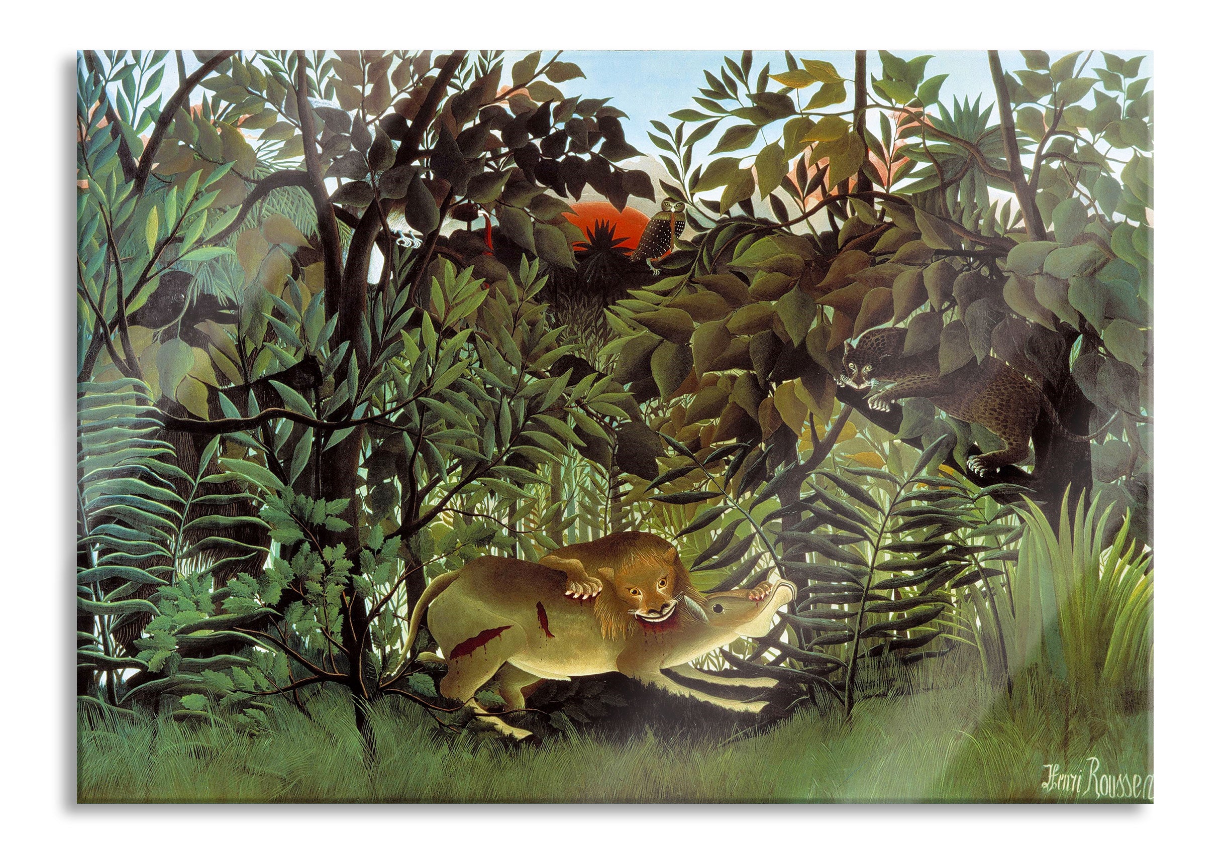 Henri Rousseau - Hungriger Löwe, Glasbild