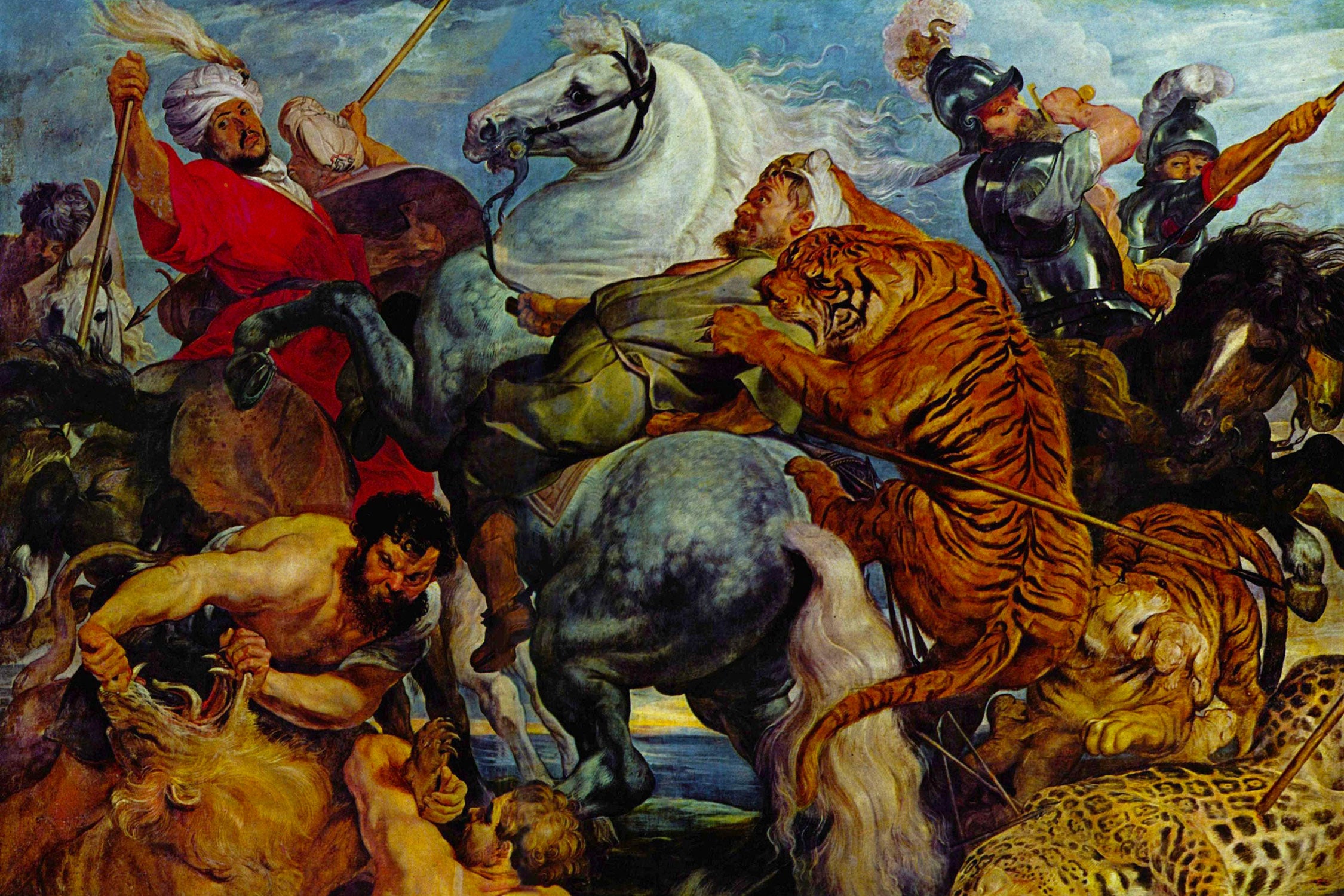 Peter Paul Rubens - Tiger- und Löwenjagd , Glasbild