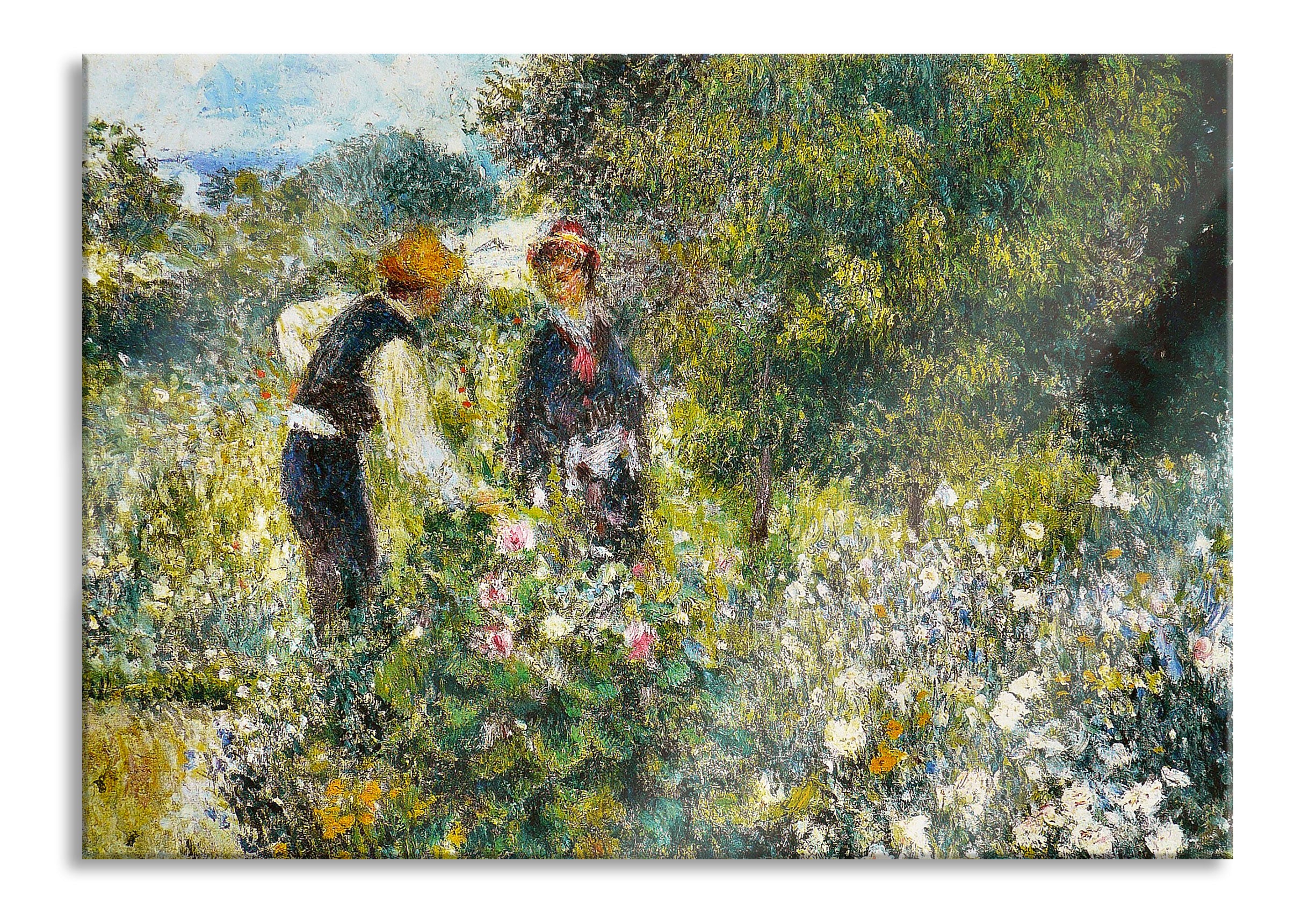 Pierre-Auguste Renoir - Blumen pflücken , Glasbild